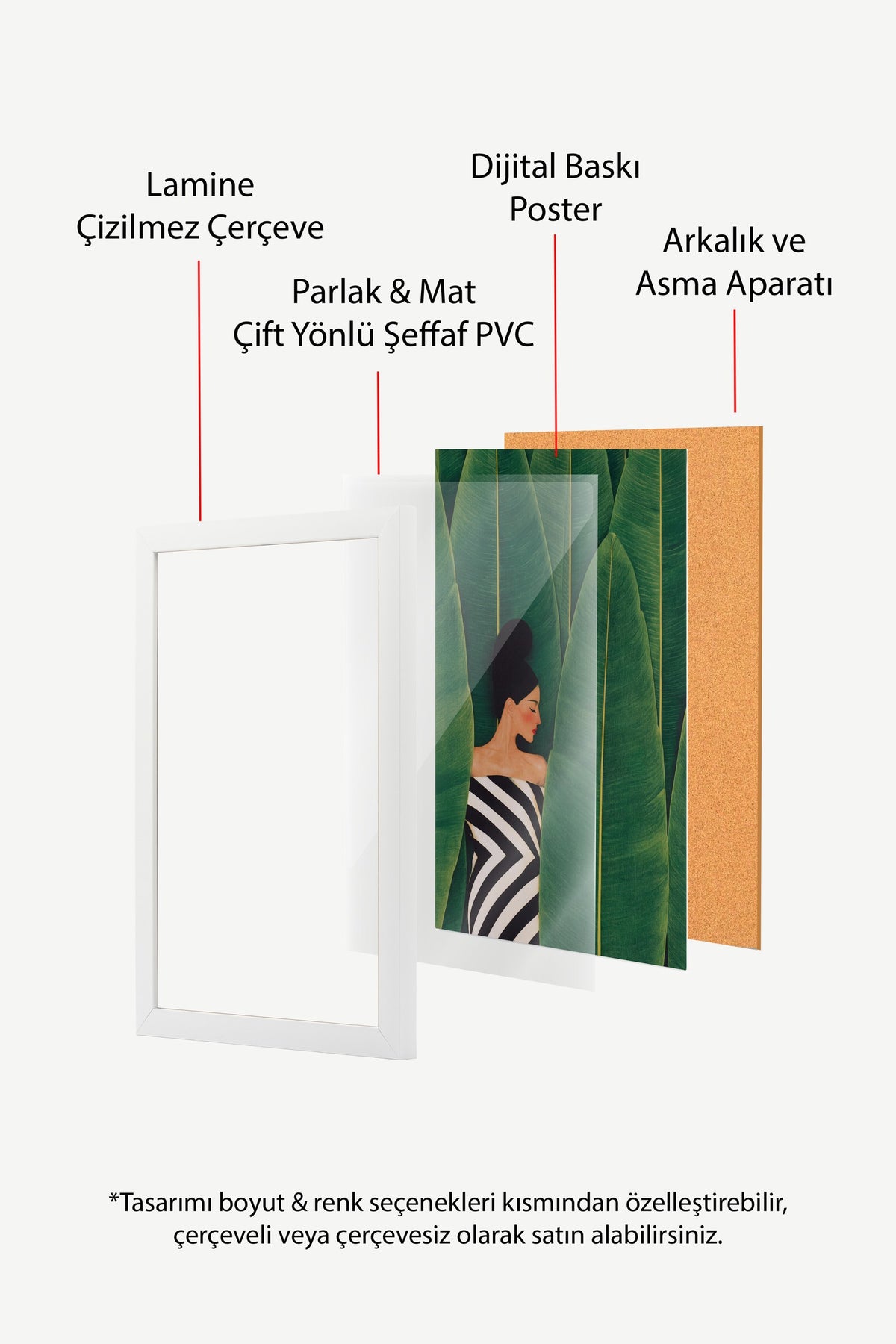 Yapraklar Arasında Kadın Figürü Poster – Beyaz Çerçeveli Tablo