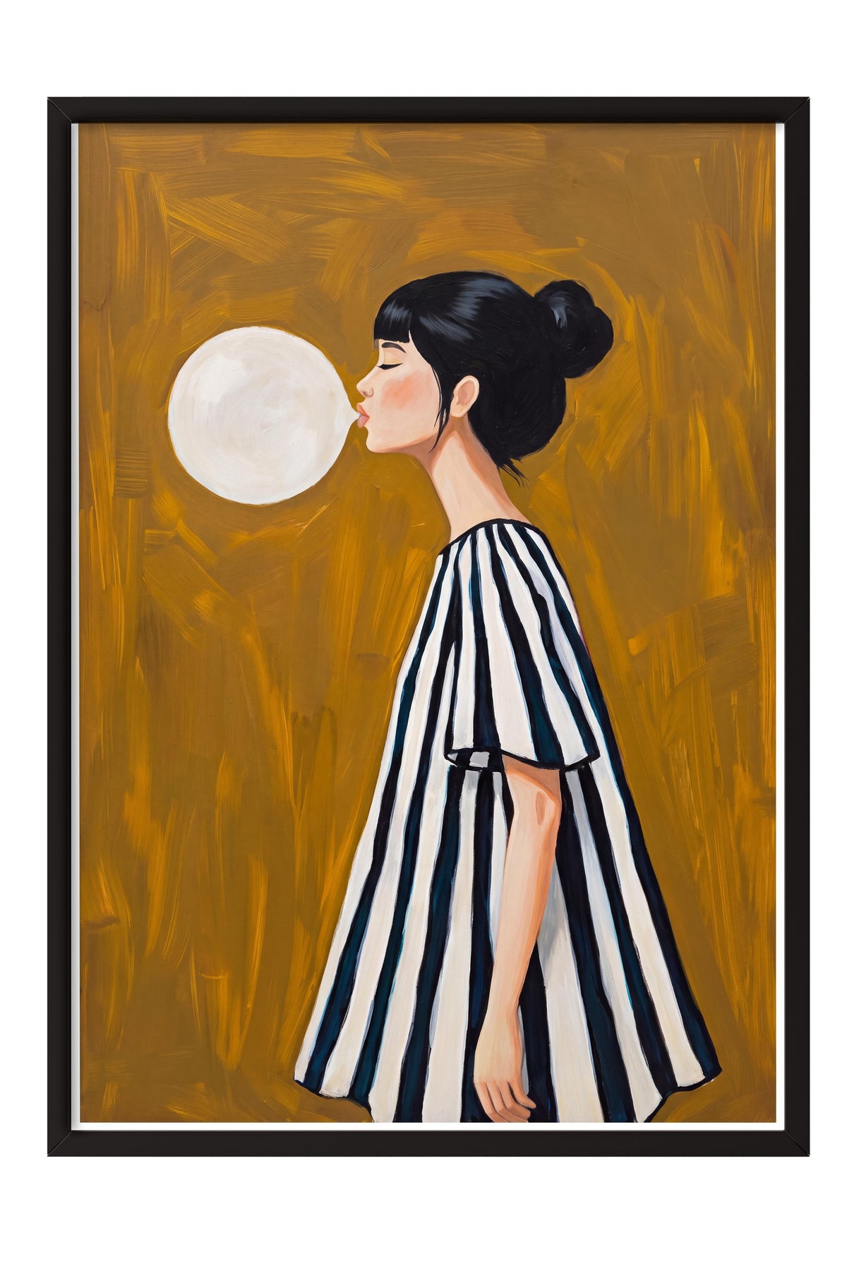 Sakız Çiğneyen Kız Poster – Siyah Çerçeveli Tablo