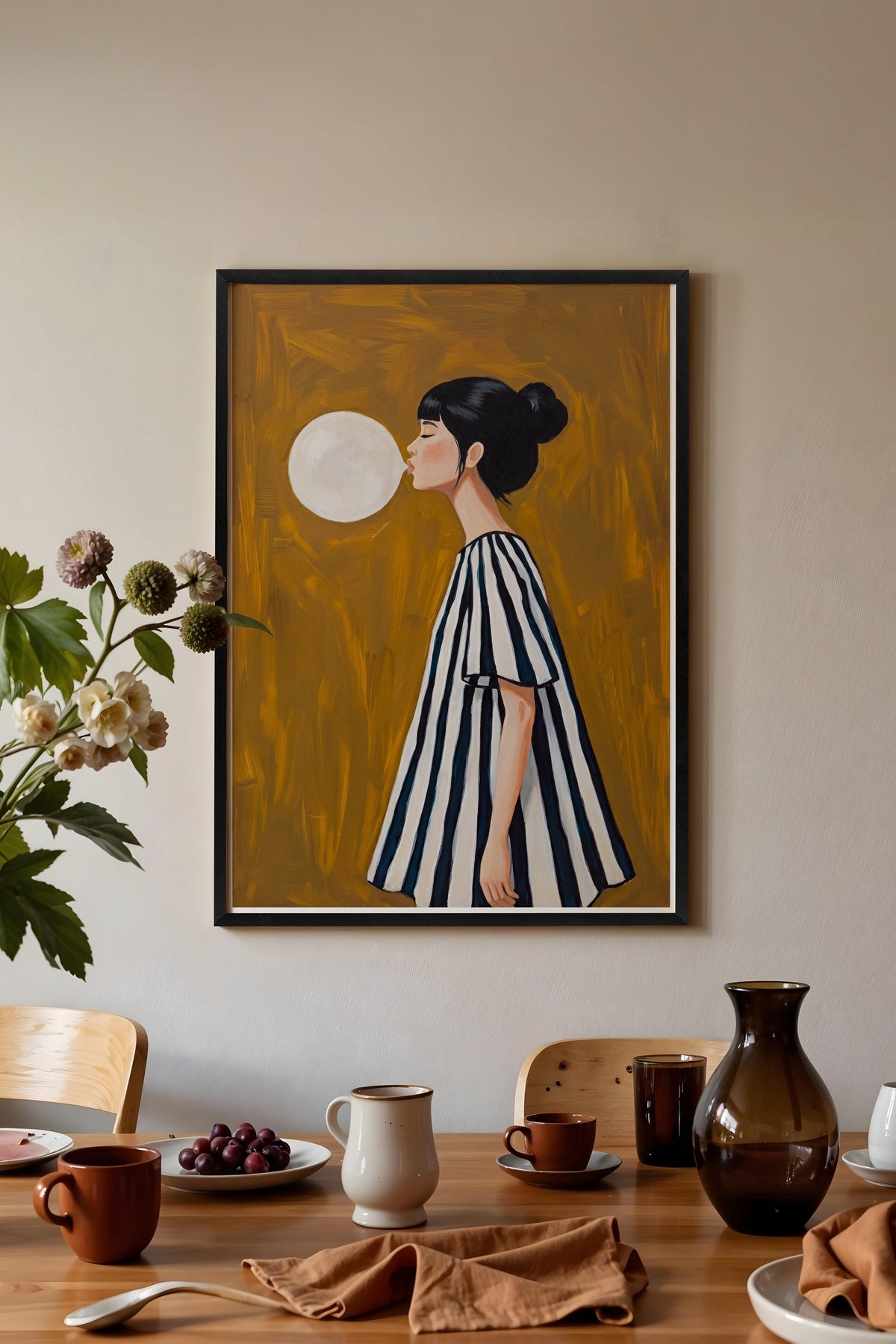 Sakız Çiğneyen Kız Poster – Siyah Çerçeveli Tablo