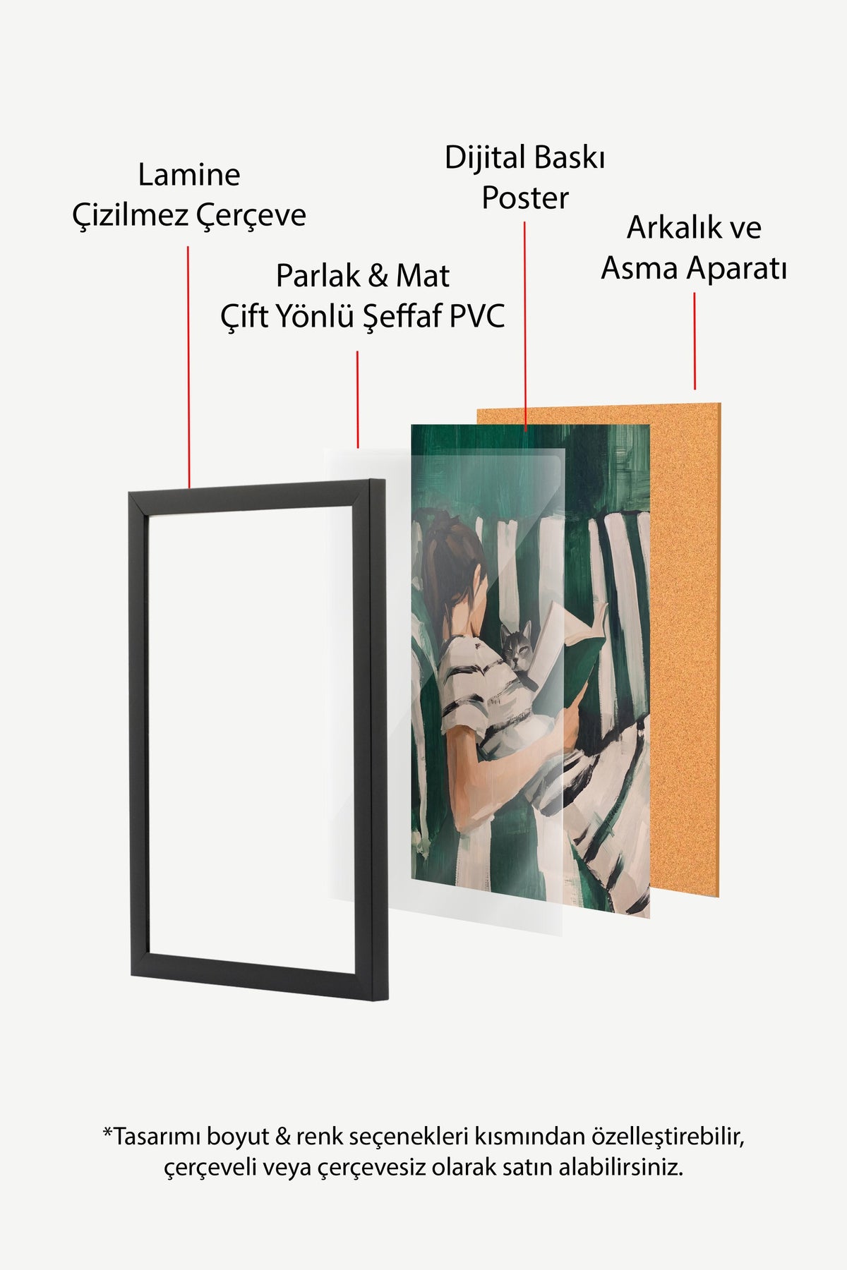 Koltuğa Oturmuş Okuyan Kadın ve Kedi Poster – Siyah Çerçeveli Tablo
