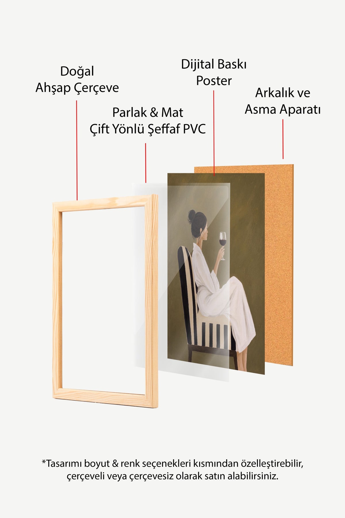 Kadın Figürü ve Kadeh Poster – Ahşap Çerçeveli Tablo