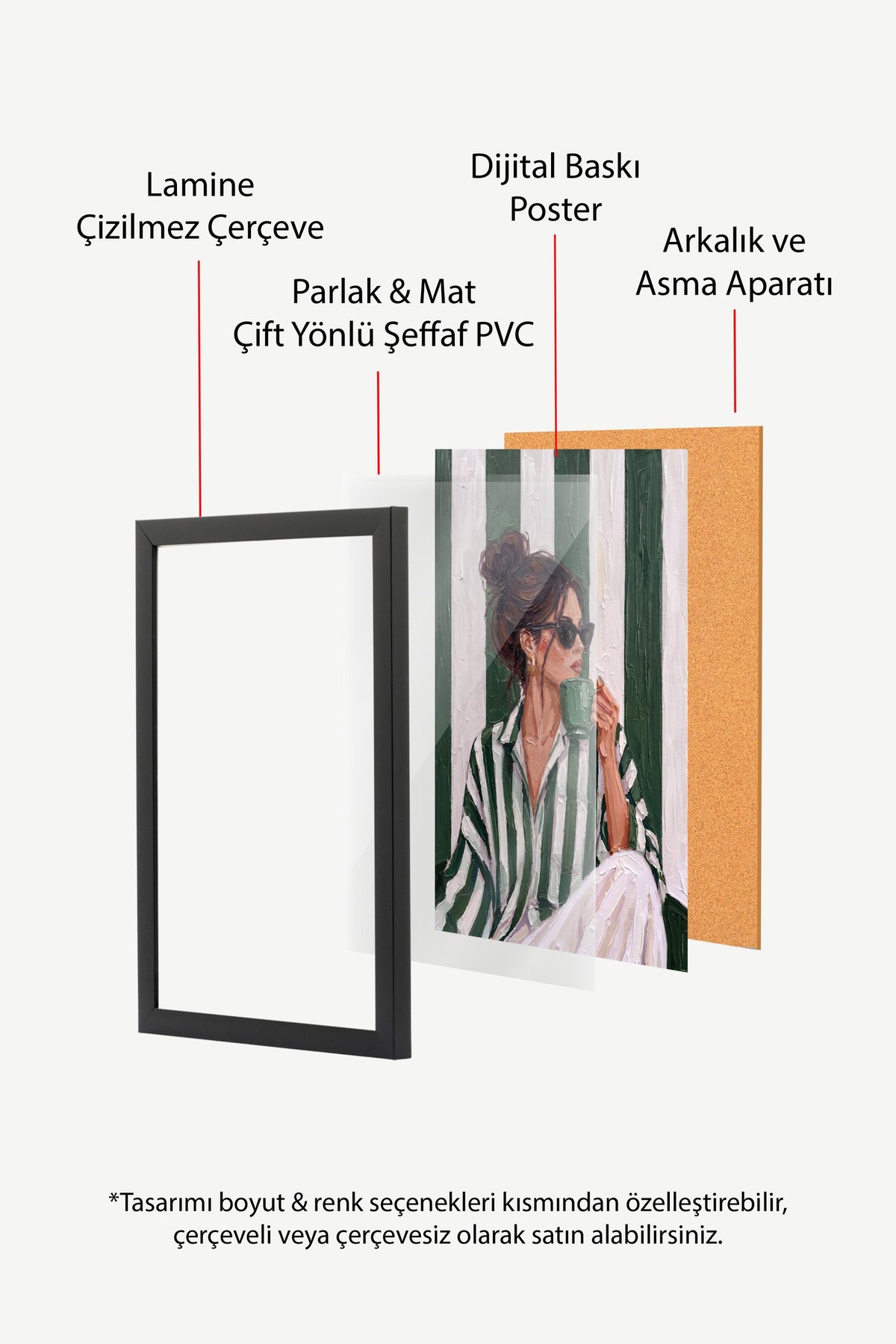 Kahve İçen Kadın Figürü Poster – Siyah Çerçeveli Tablo