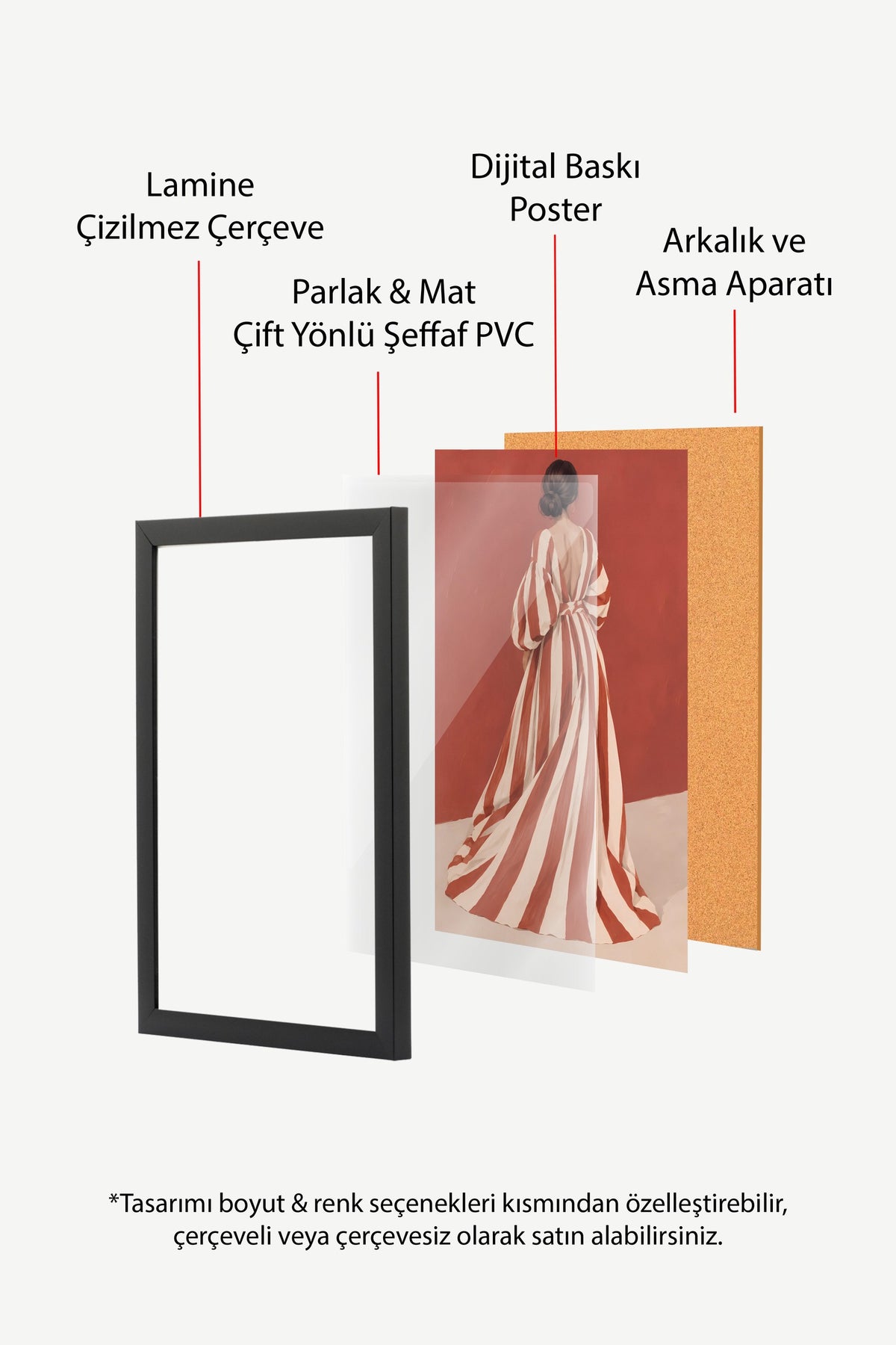 Kırmızı Çizgili Elbise ile Kadın Poster – Siyah Çerçeveli Tablo