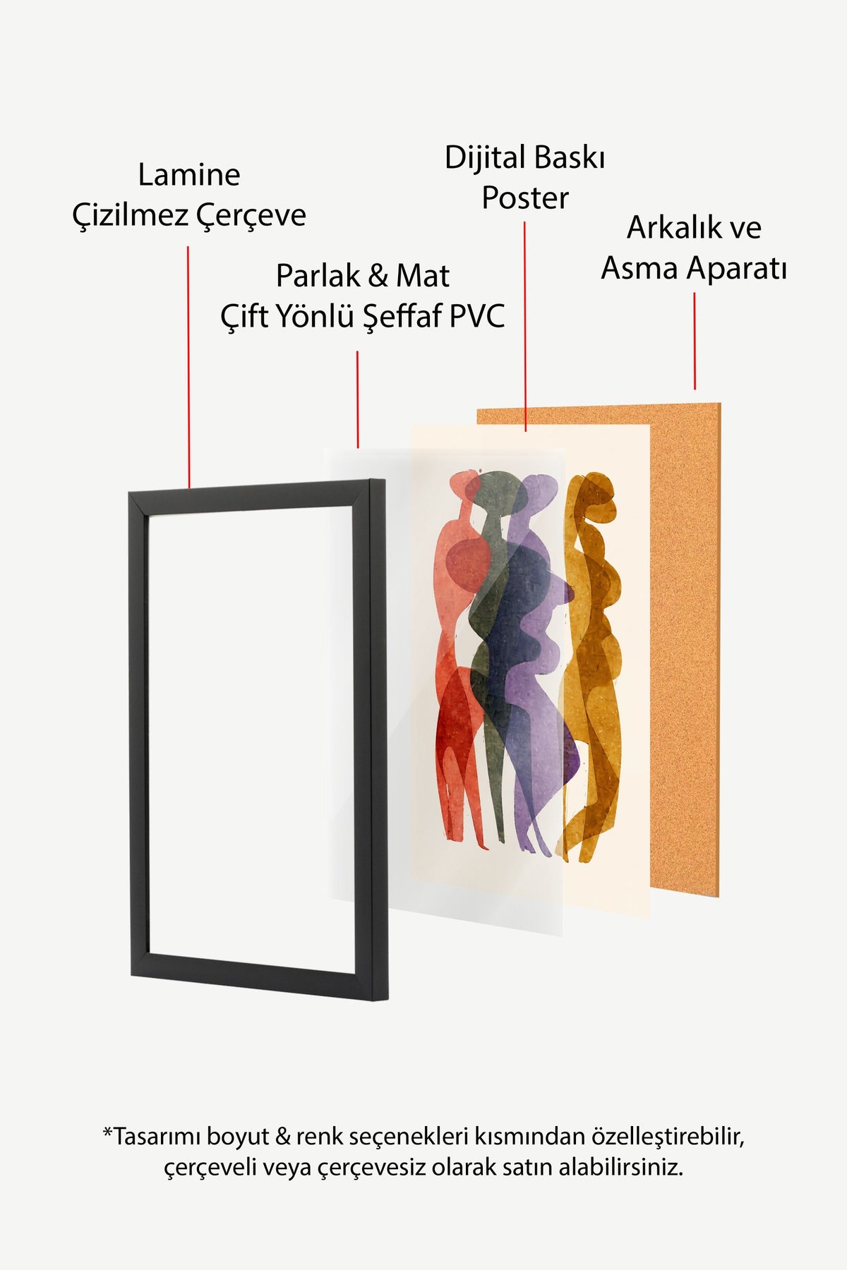 Renkli Silüetler Poster – Siyah Çerçeveli Tablo