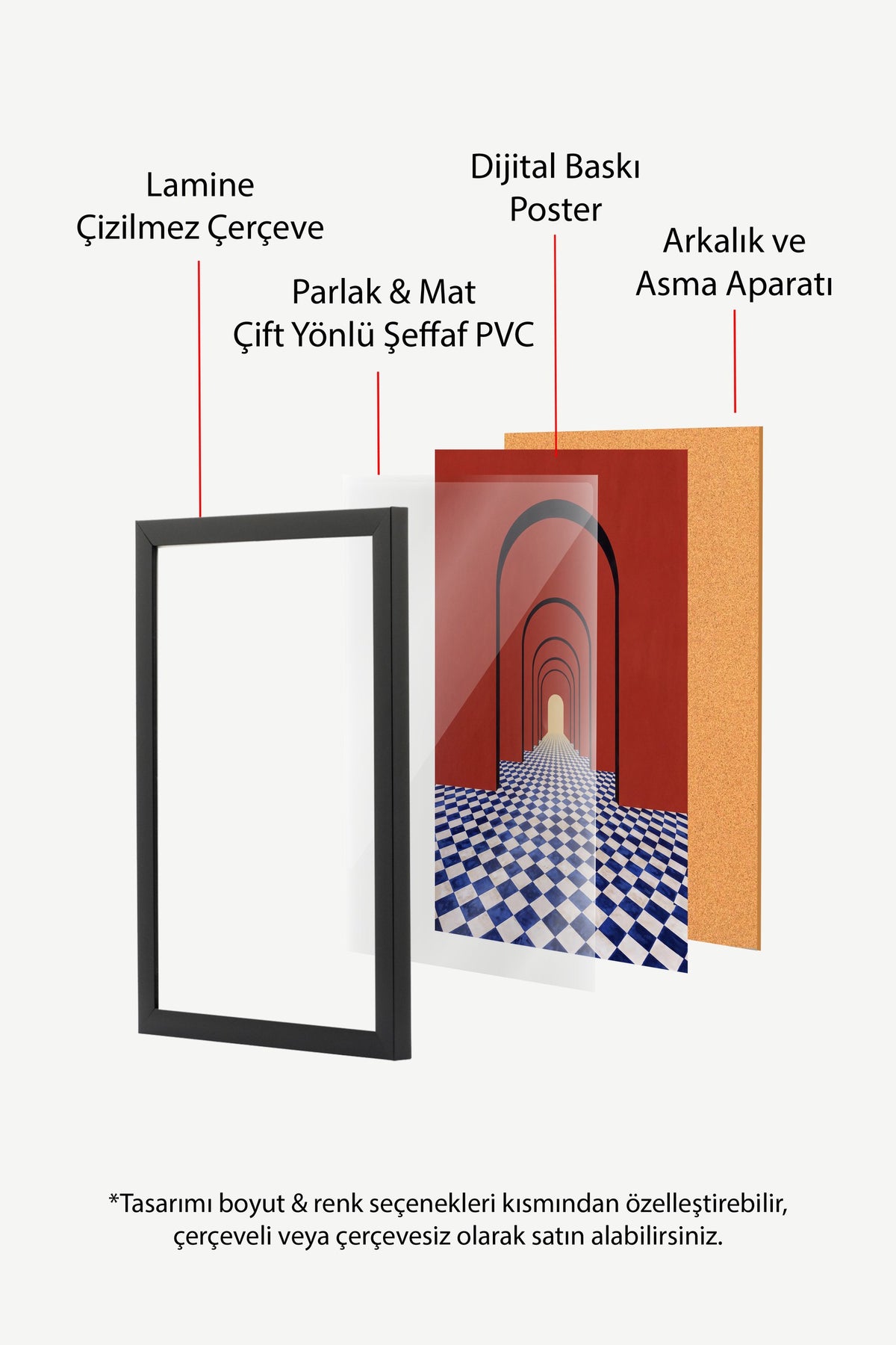 Çizgili Derinlik Perspektifi Poster – Siyah Çerçeveli Tablo