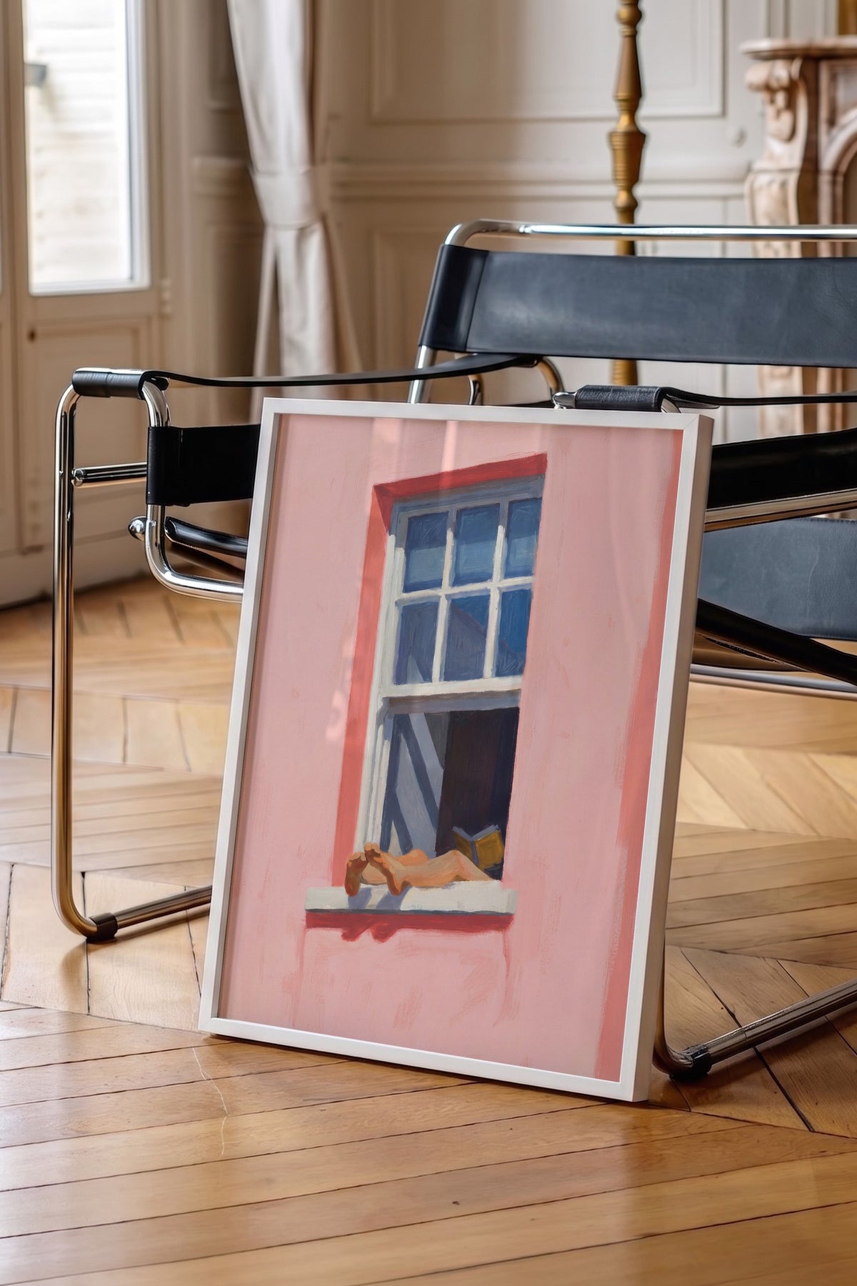 Pencere Önünde Dinlenen Kadın Poster – Beyaz Çerçeveli Tablo