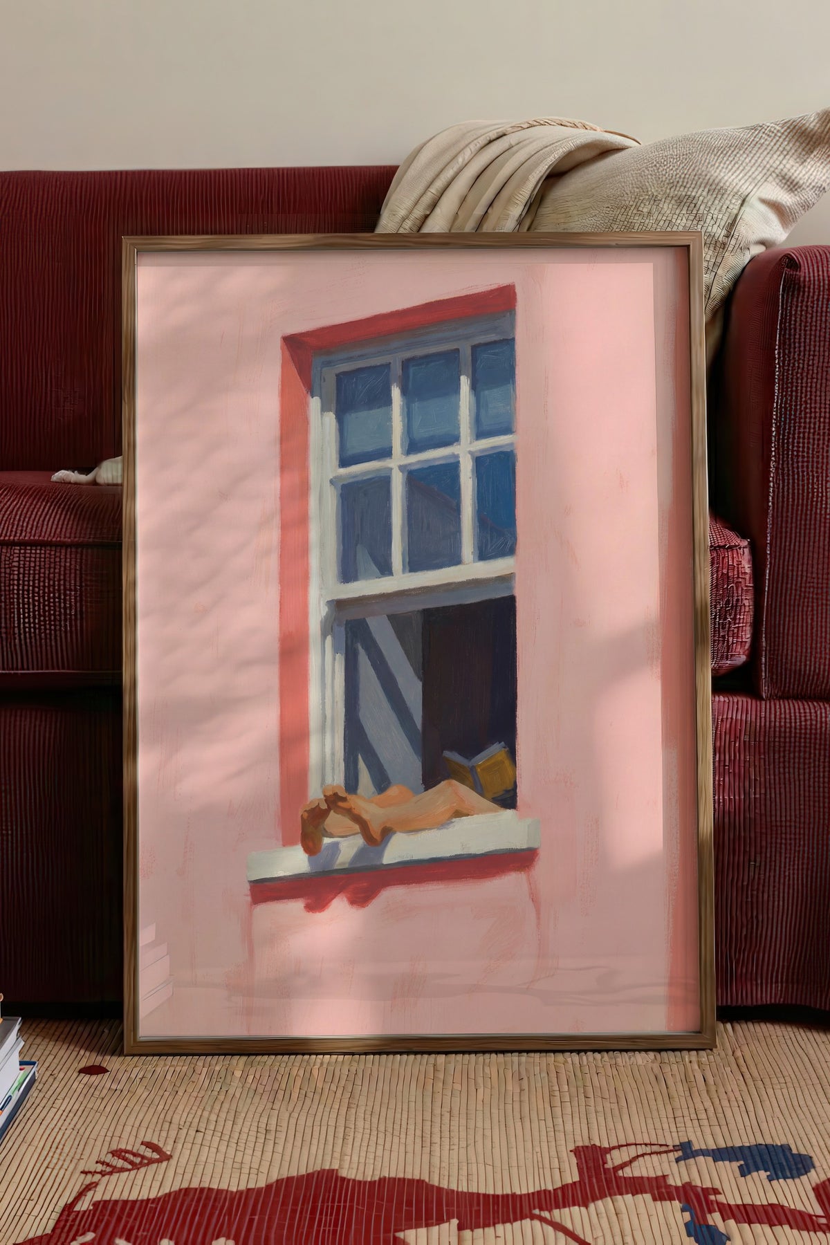 Pencere Önünde Dinlenen Kadın Poster – Kahverengi Çerçeveli Tablo