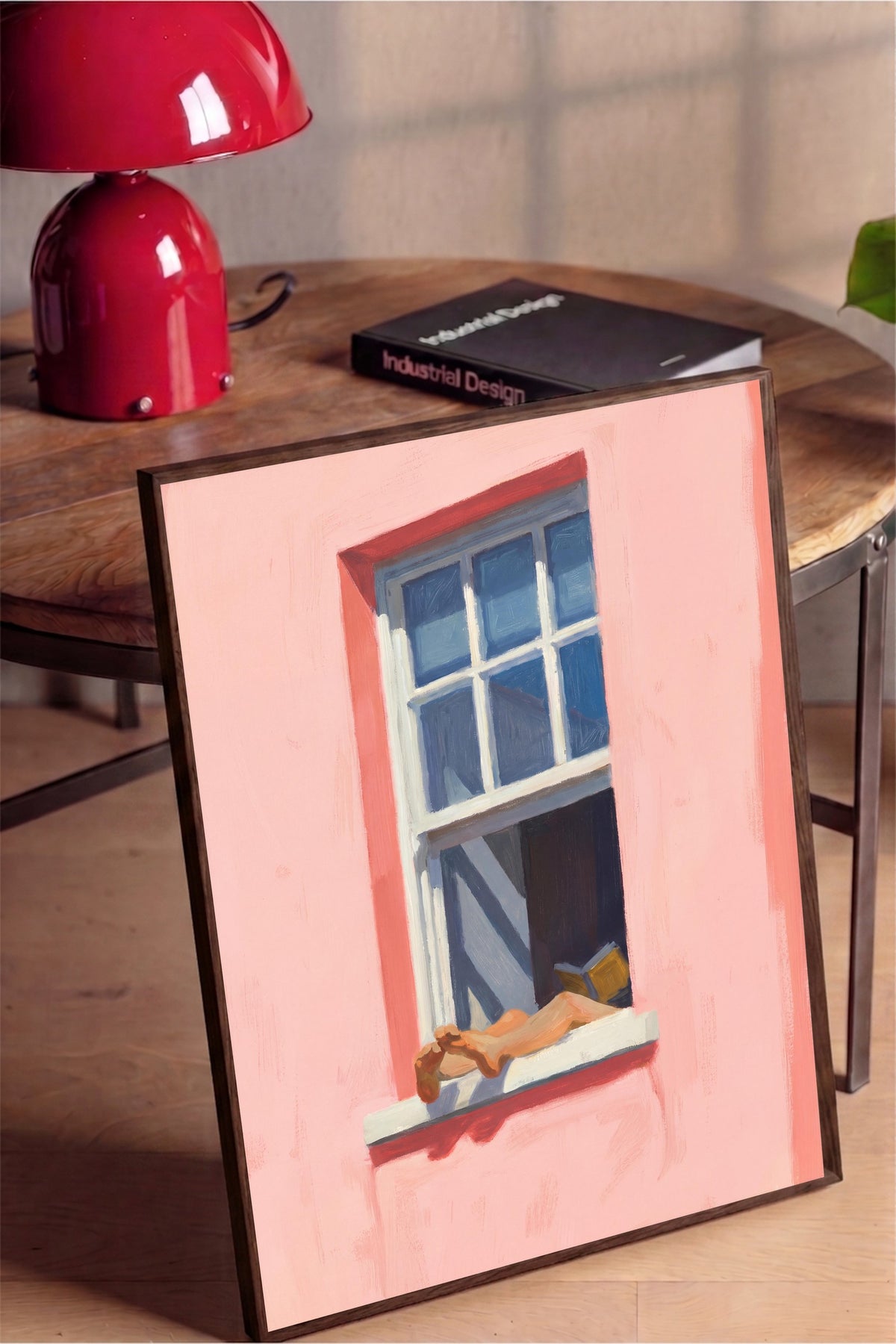 Pencere Önünde Dinlenen Kadın Poster – Kahverengi Çerçeveli Tablo