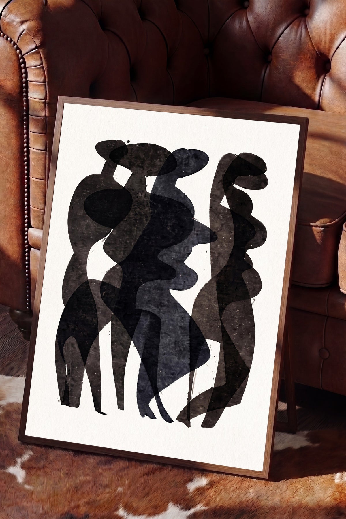 Soyut İnsan Silüetleri Poster – Kahverengi Çerçeveli Tablo