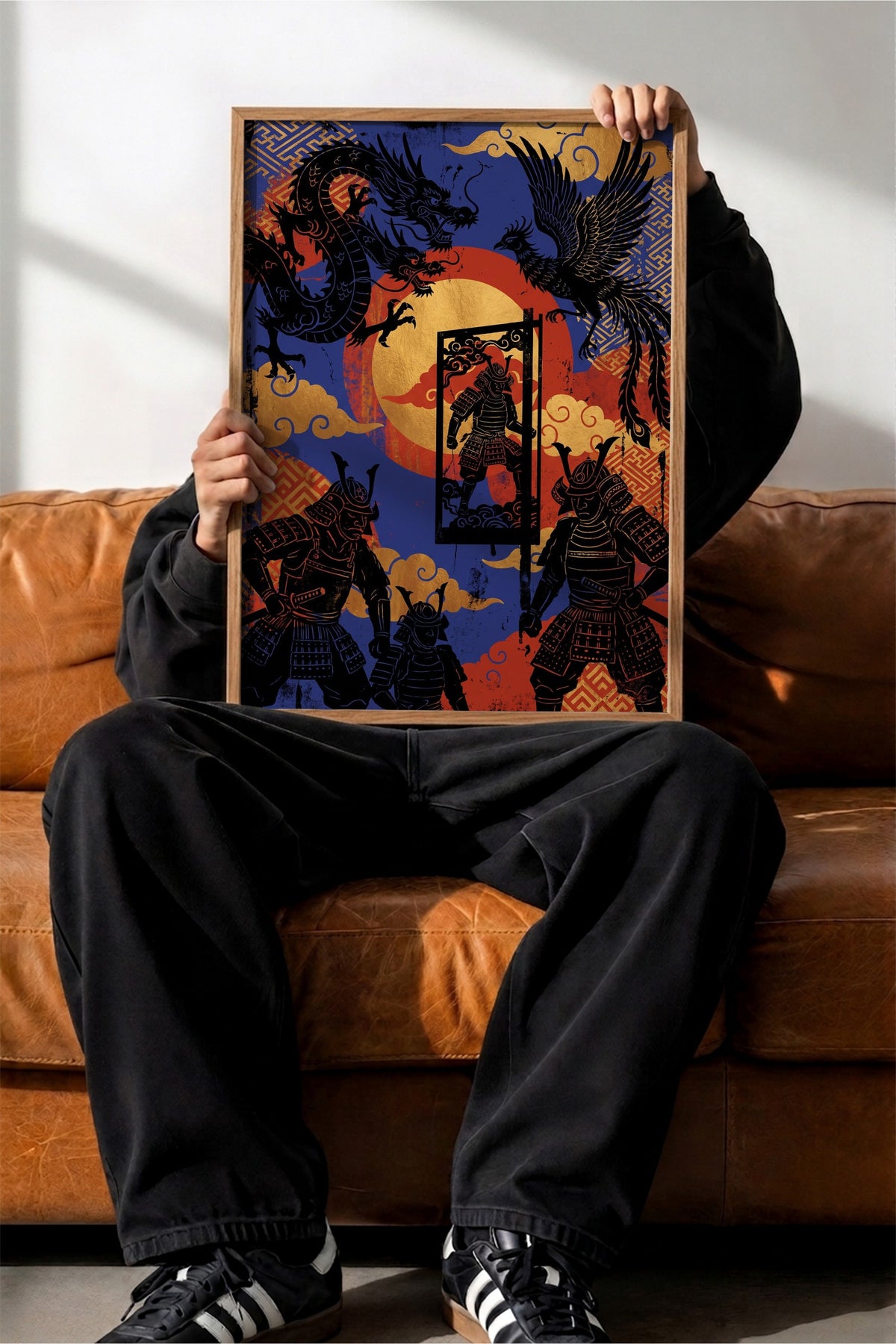 Ejderha ve Samuray Savaşçıları Poster – Ahşap Çerçeveli Tablo