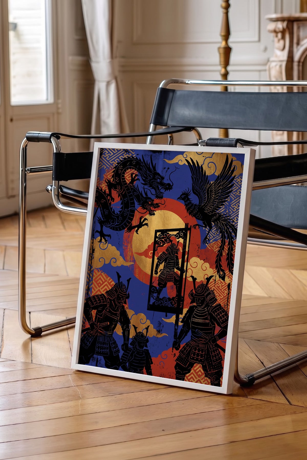 Ejderha ve Samuray Savaşçıları Poster – Beyaz Çerçeveli Tablo