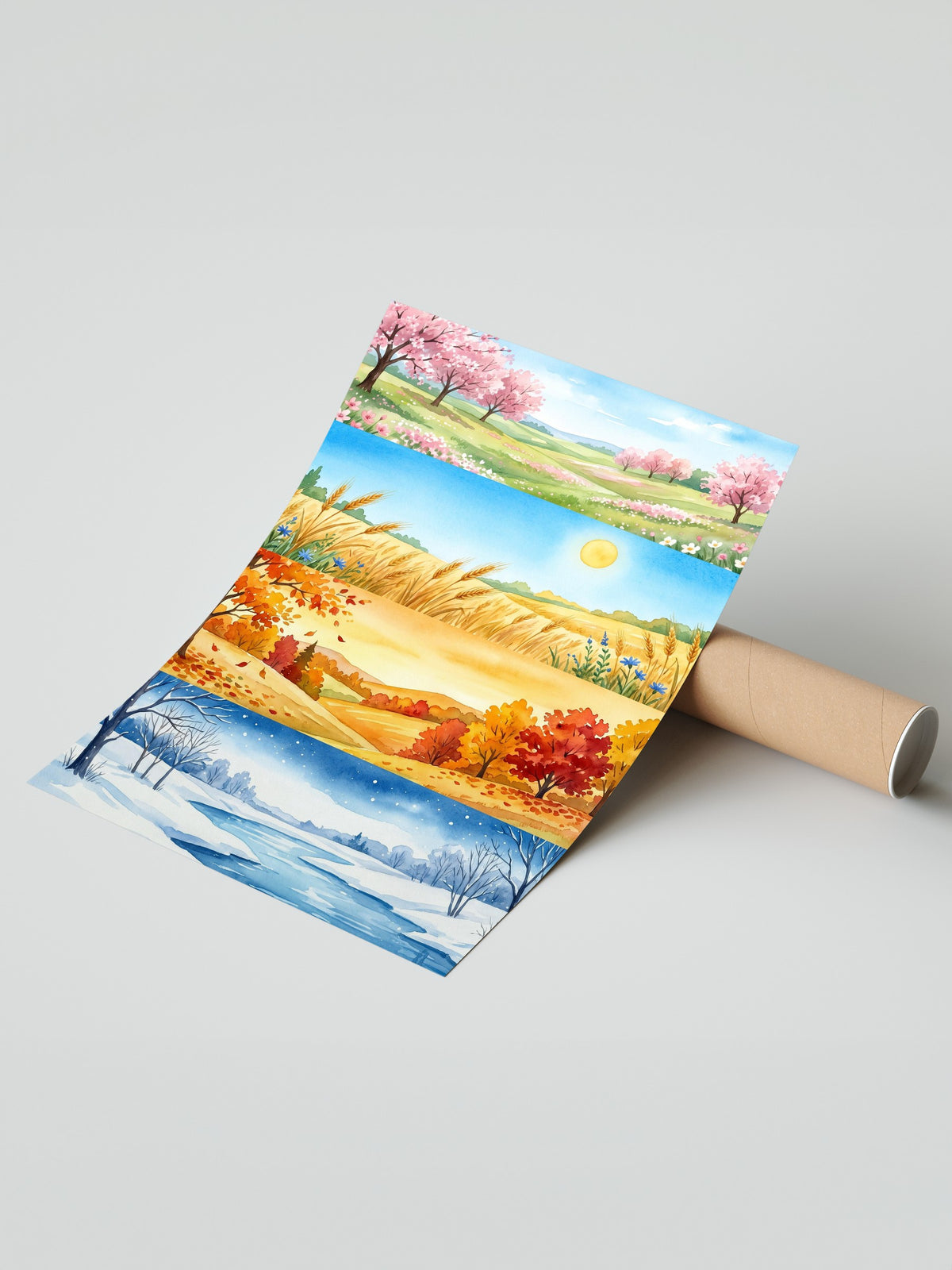 Dört Mevsim Manzara Tablosu Çerçevesiz Poster