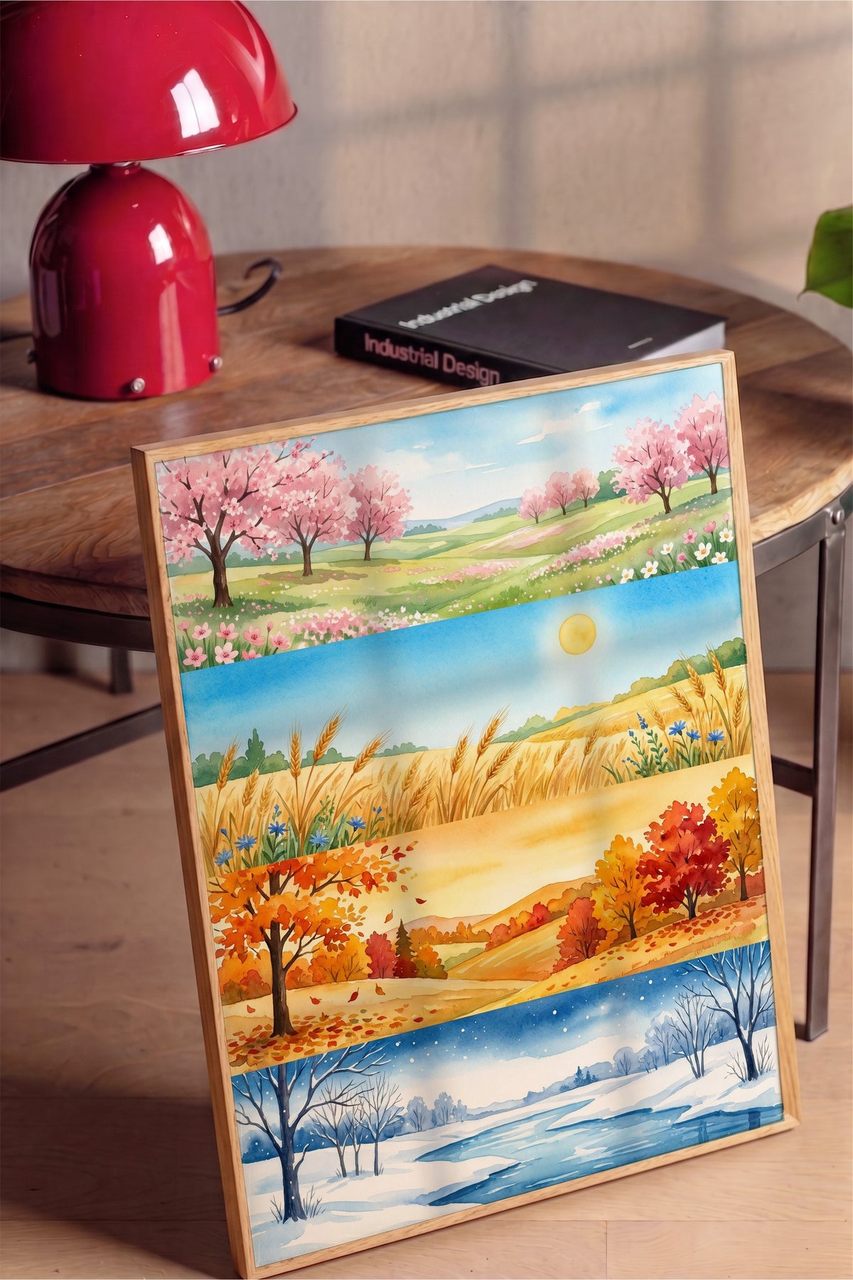 Dört Mevsim Manzara Tablosu Poster – Ahşap Çerçeveli Tablo