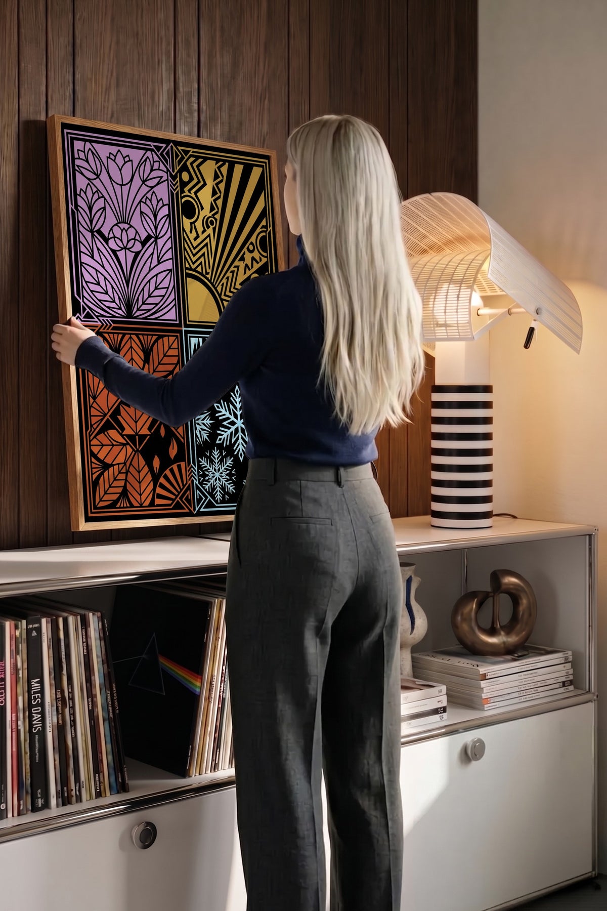 Dört Mevsim Stilize Desenler Poster – Ahşap Çerçeveli Tablo