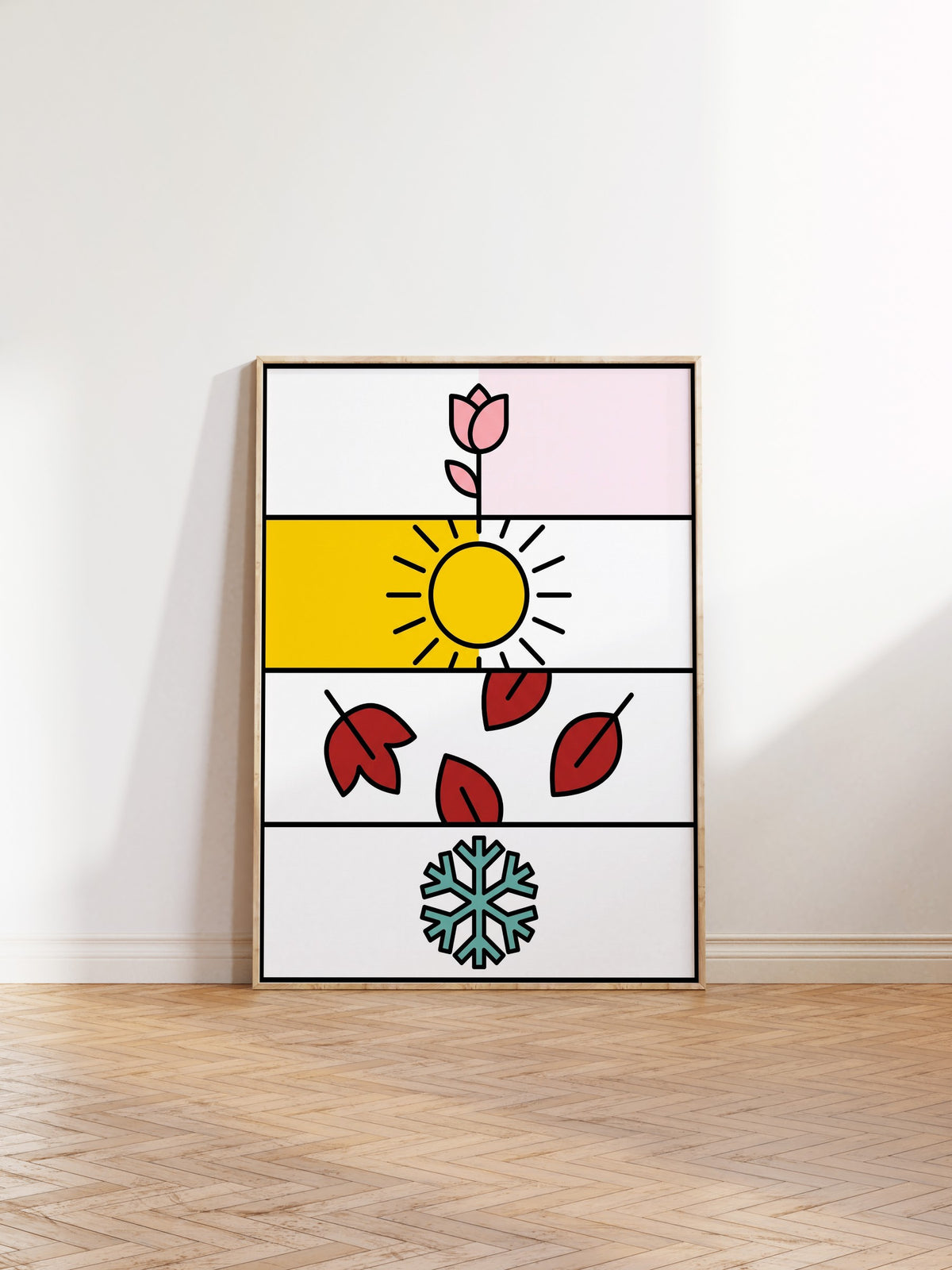 Dört Mevsim İllüstrasyonu Poster – Ahşap Çerçeveli Tablo