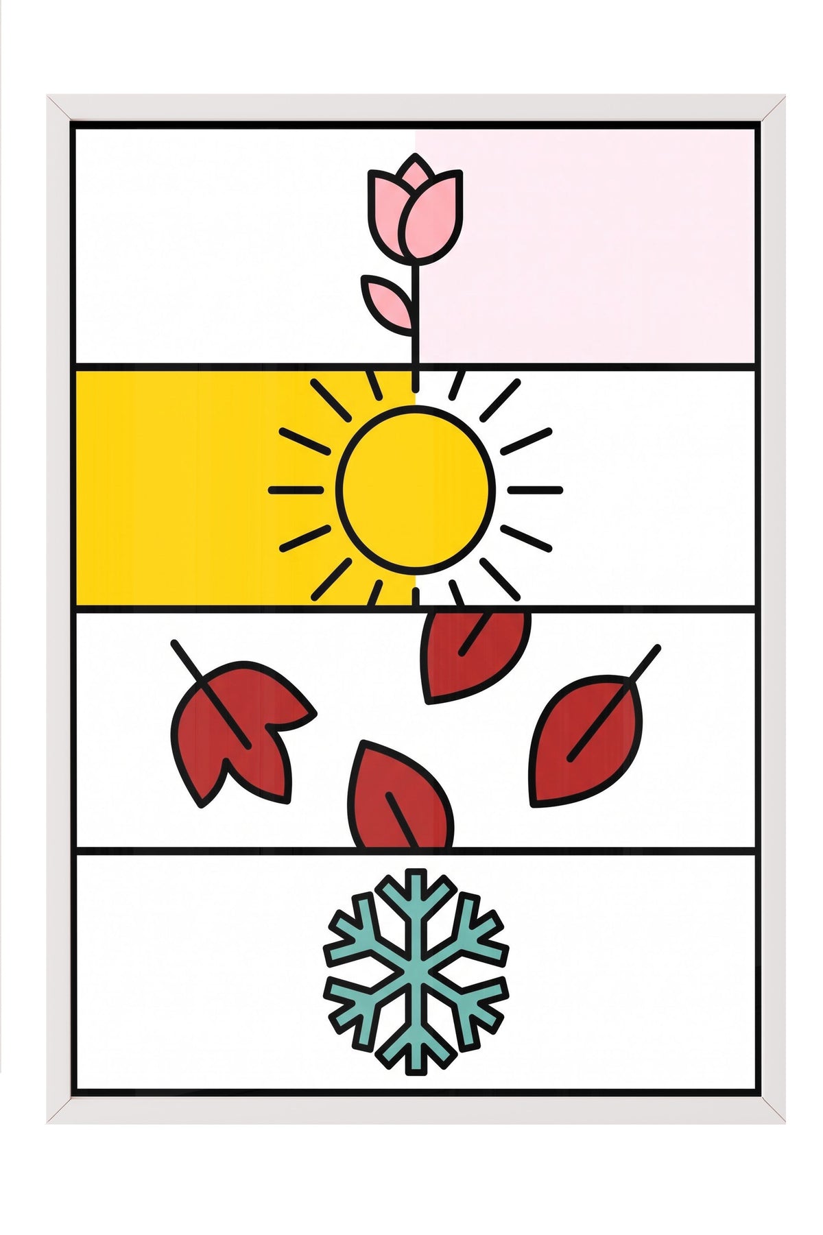Dört Mevsim İllüstrasyonu Poster – Beyaz Çerçeveli Tablo