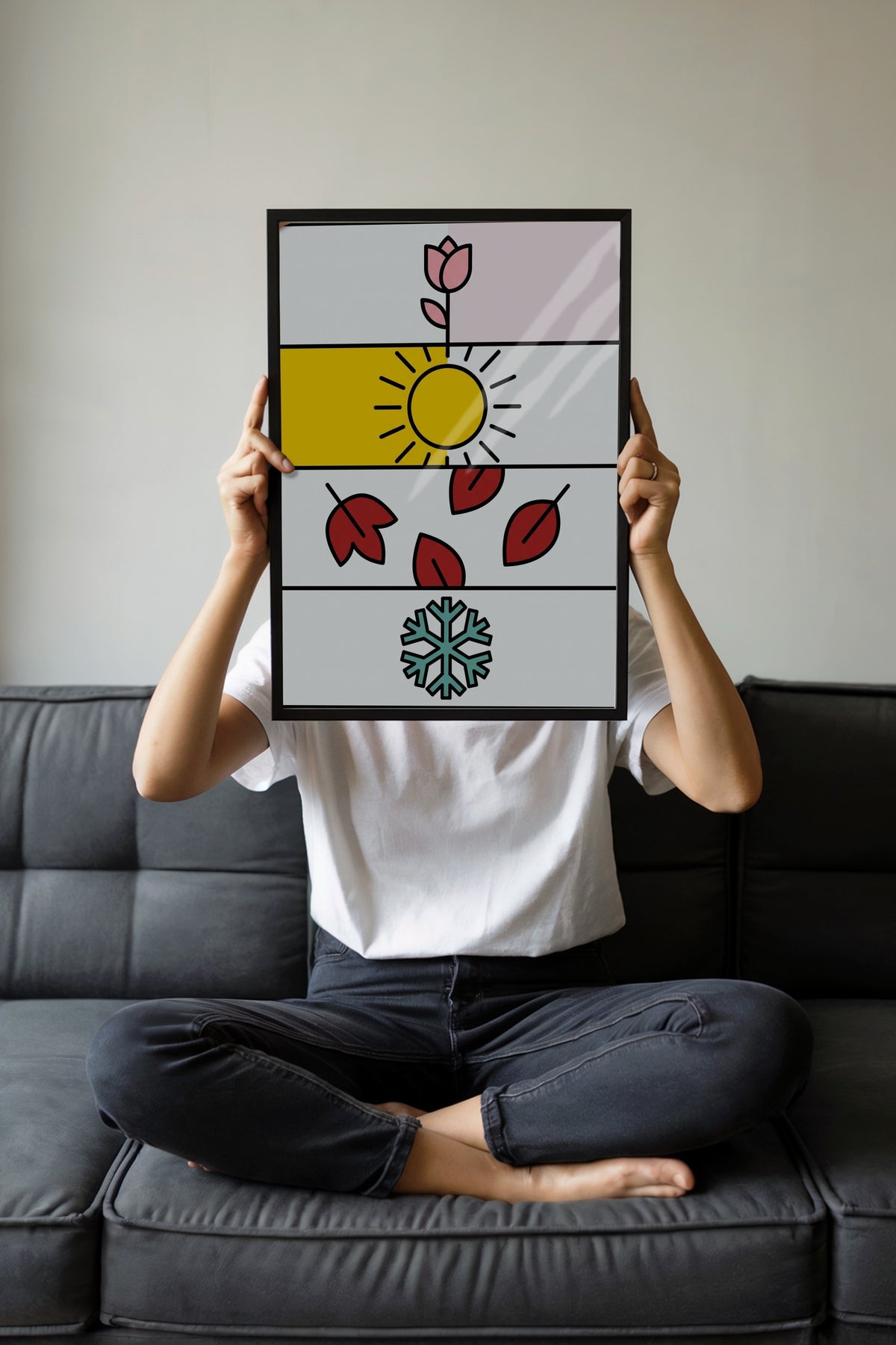 Dört Mevsim İllüstrasyonu Poster – Siyah Çerçeveli Tablo