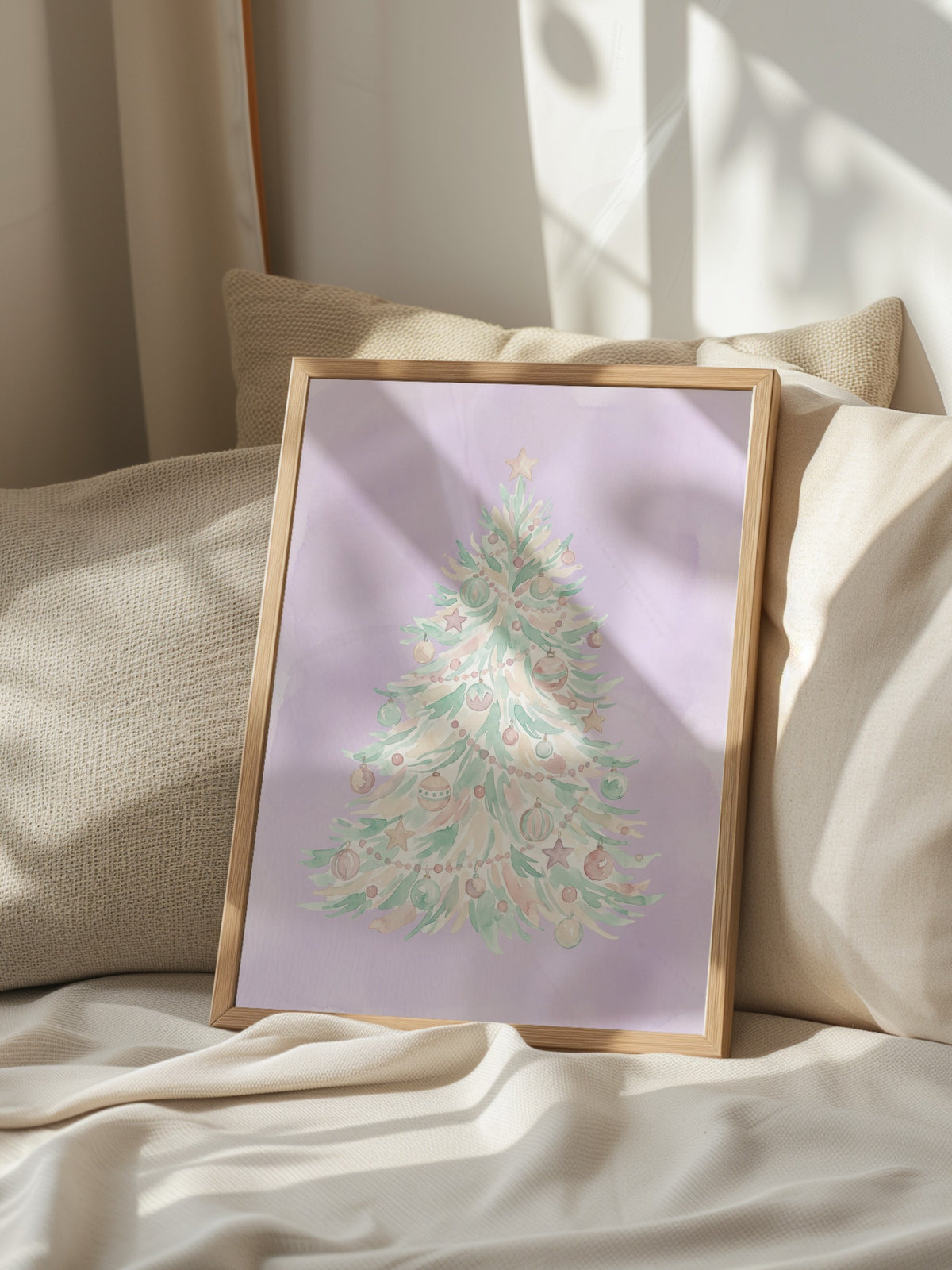 Pastel Yılbaşı Ağacı Poster – Ahşap Çerçeveli Tablo