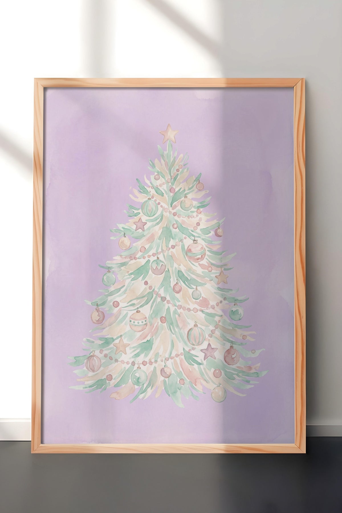Pastel Yılbaşı Ağacı Poster – Ahşap Çerçeveli Tablo