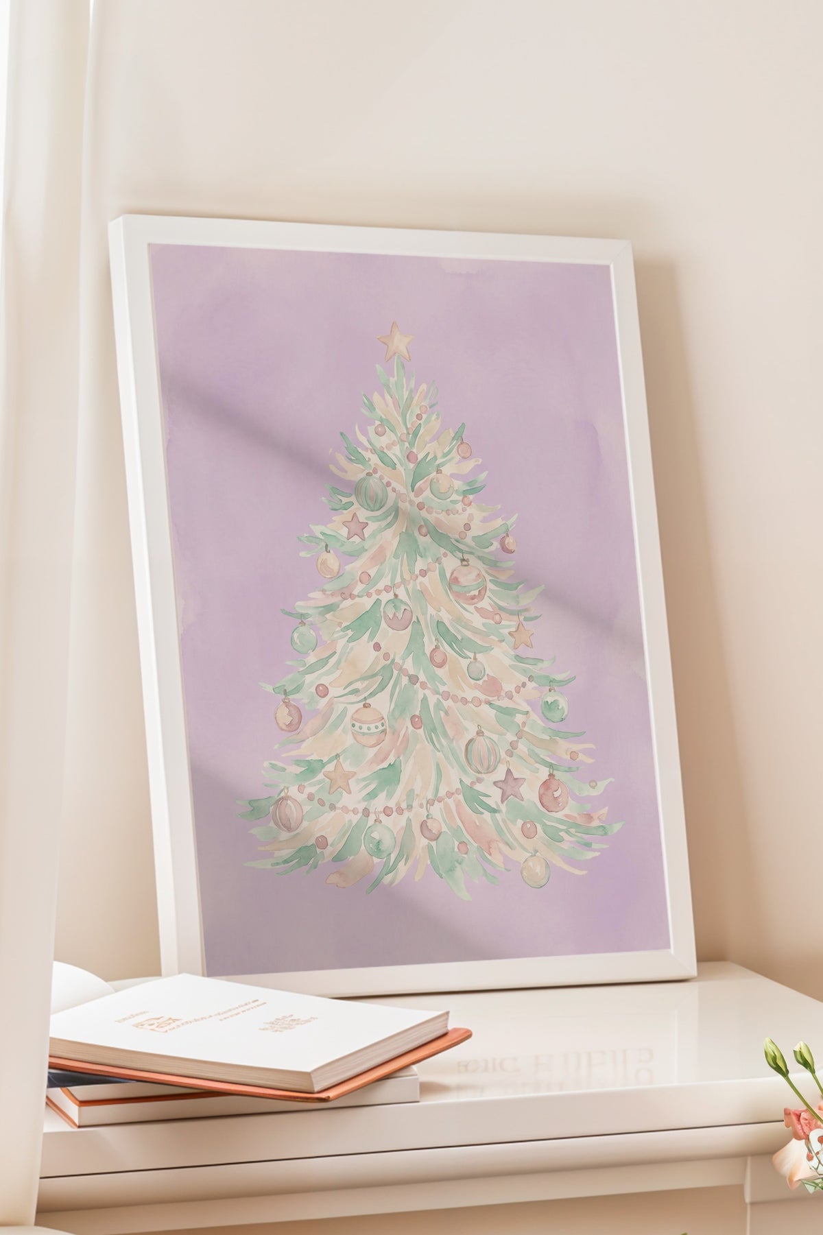 Pastel Yılbaşı Ağacı Poster – Beyaz Çerçeveli Tablo