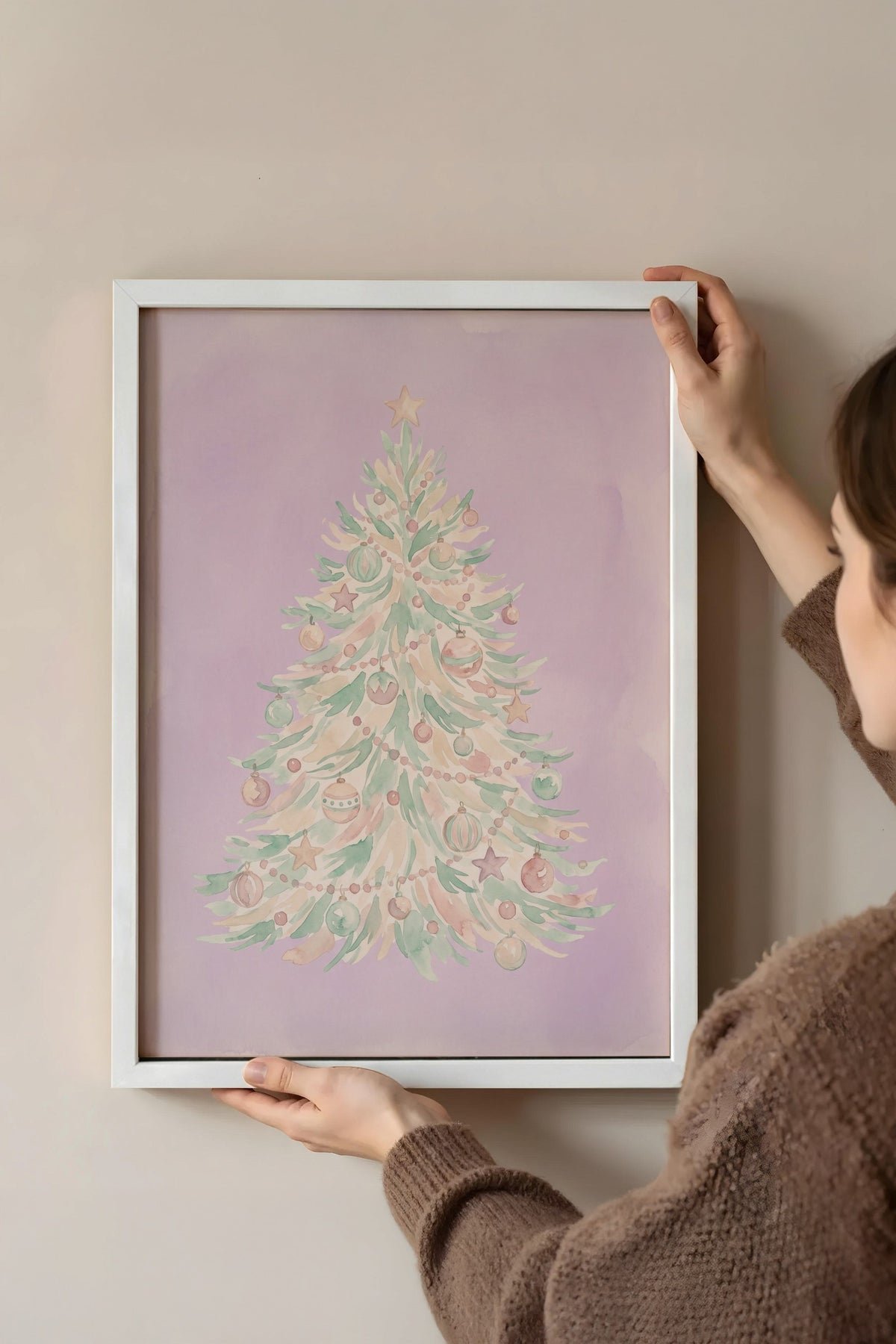 Pastel Yılbaşı Ağacı Poster – Beyaz Çerçeveli Tablo