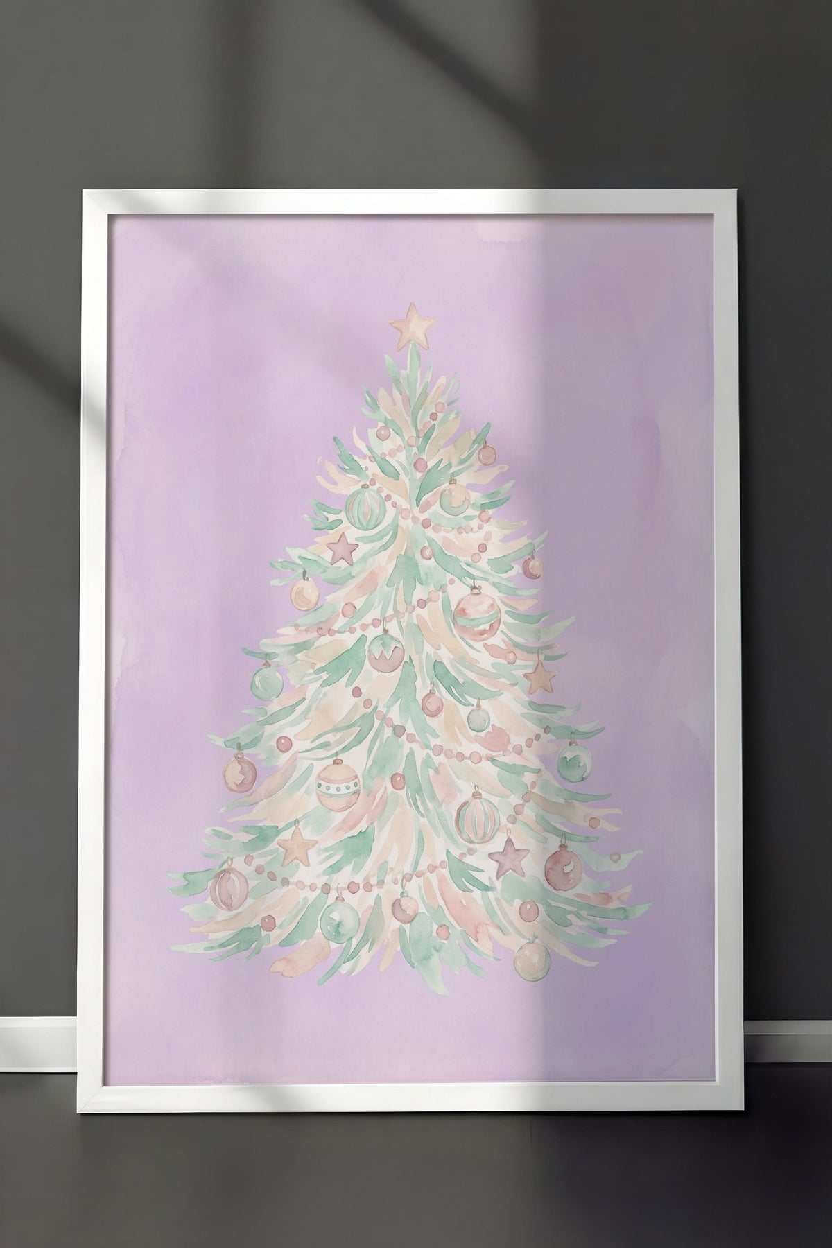 Pastel Yılbaşı Ağacı Poster – Beyaz Çerçeveli Tablo