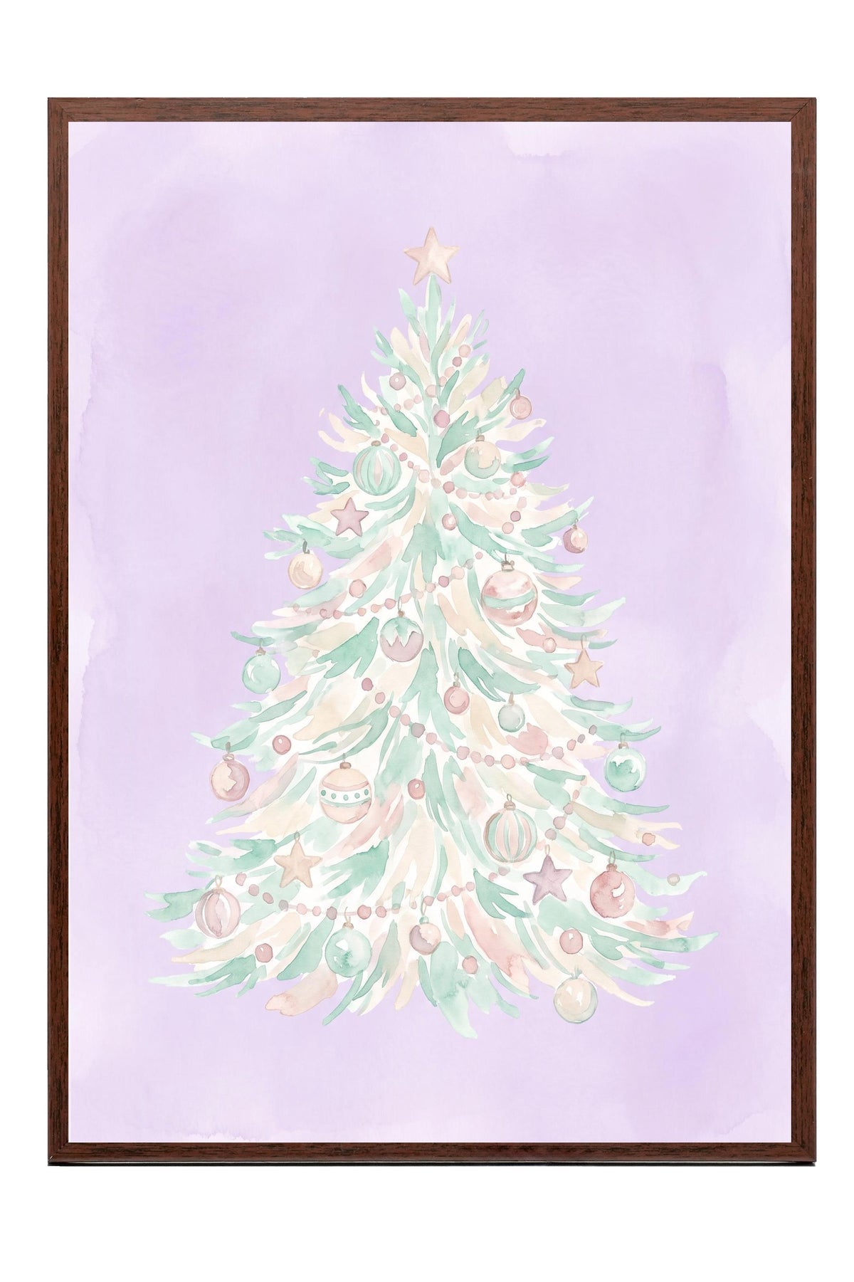 Pastel Yılbaşı Ağacı Poster – Kahverengi Çerçeveli Tablo
