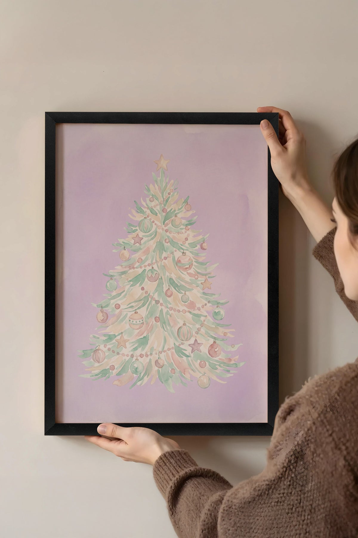 Pastel Yılbaşı Ağacı Poster – Siyah Çerçeveli Tablo