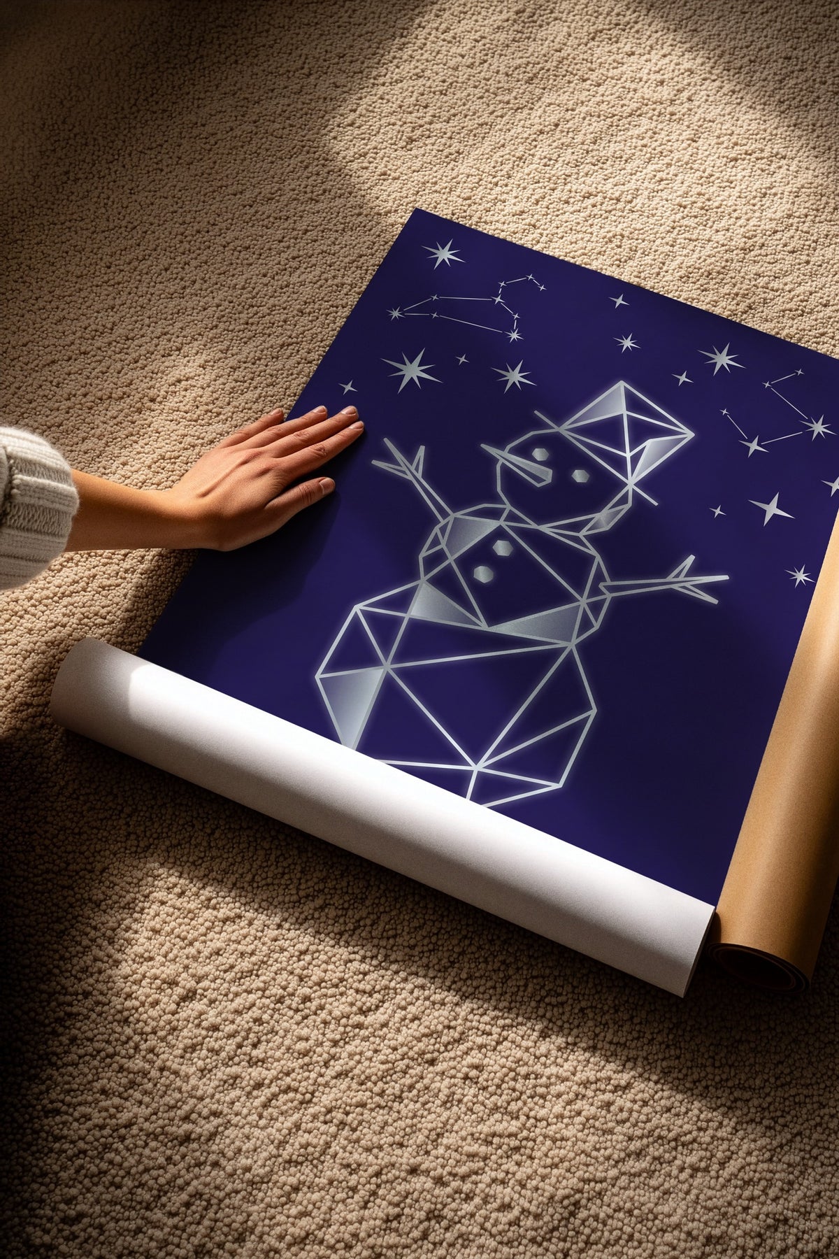 Geometrik Kardan Adam ve Yıldızlar Çerçevesiz Poster