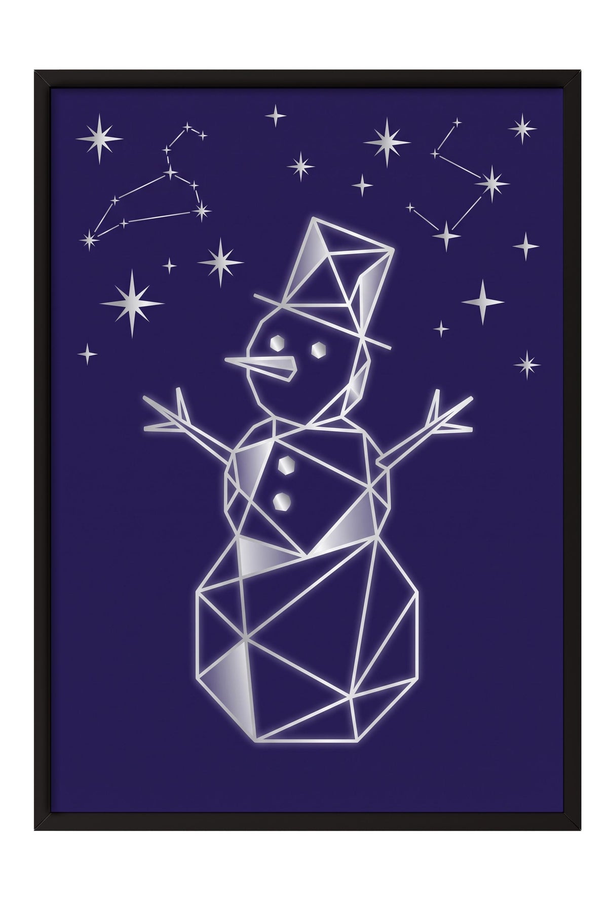 Geometrik Kardan Adam ve Yıldızlar Poster – Siyah Çerçeveli Tablo