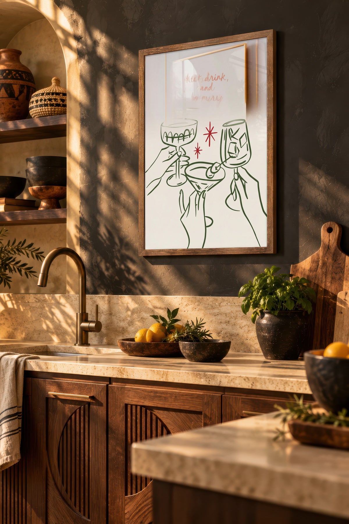 Eat, drink, and be merry Poster – Kahverengi Çerçeveli Tablo