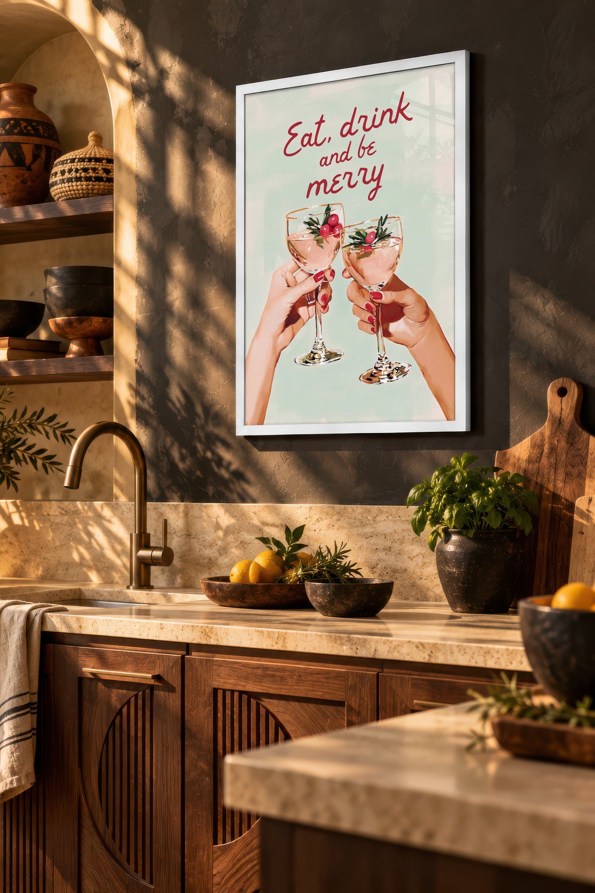 Eat, drink and be merry Poster – Beyaz Çerçeveli Tablo