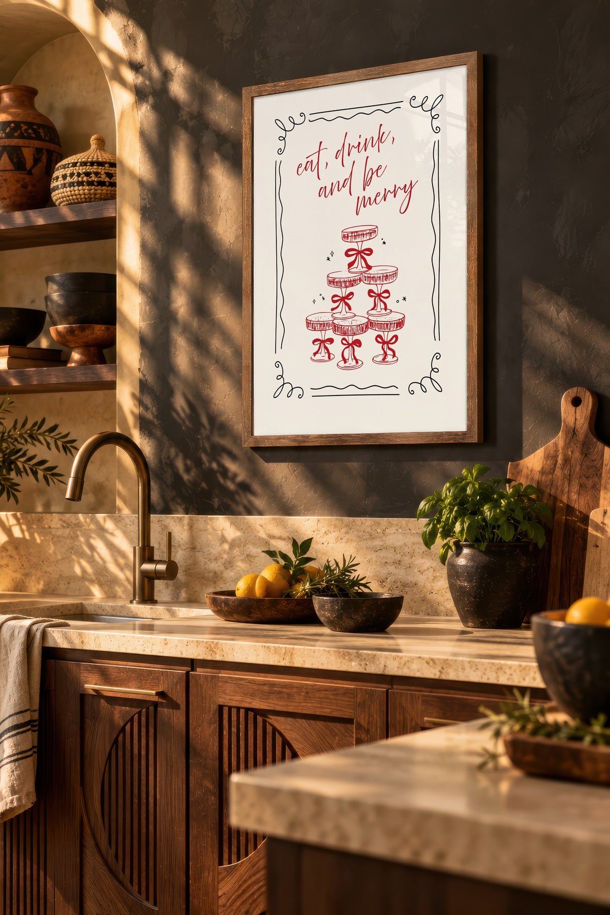 eat, drink, and be merry Poster – Kahverengi Çerçeveli Tablo