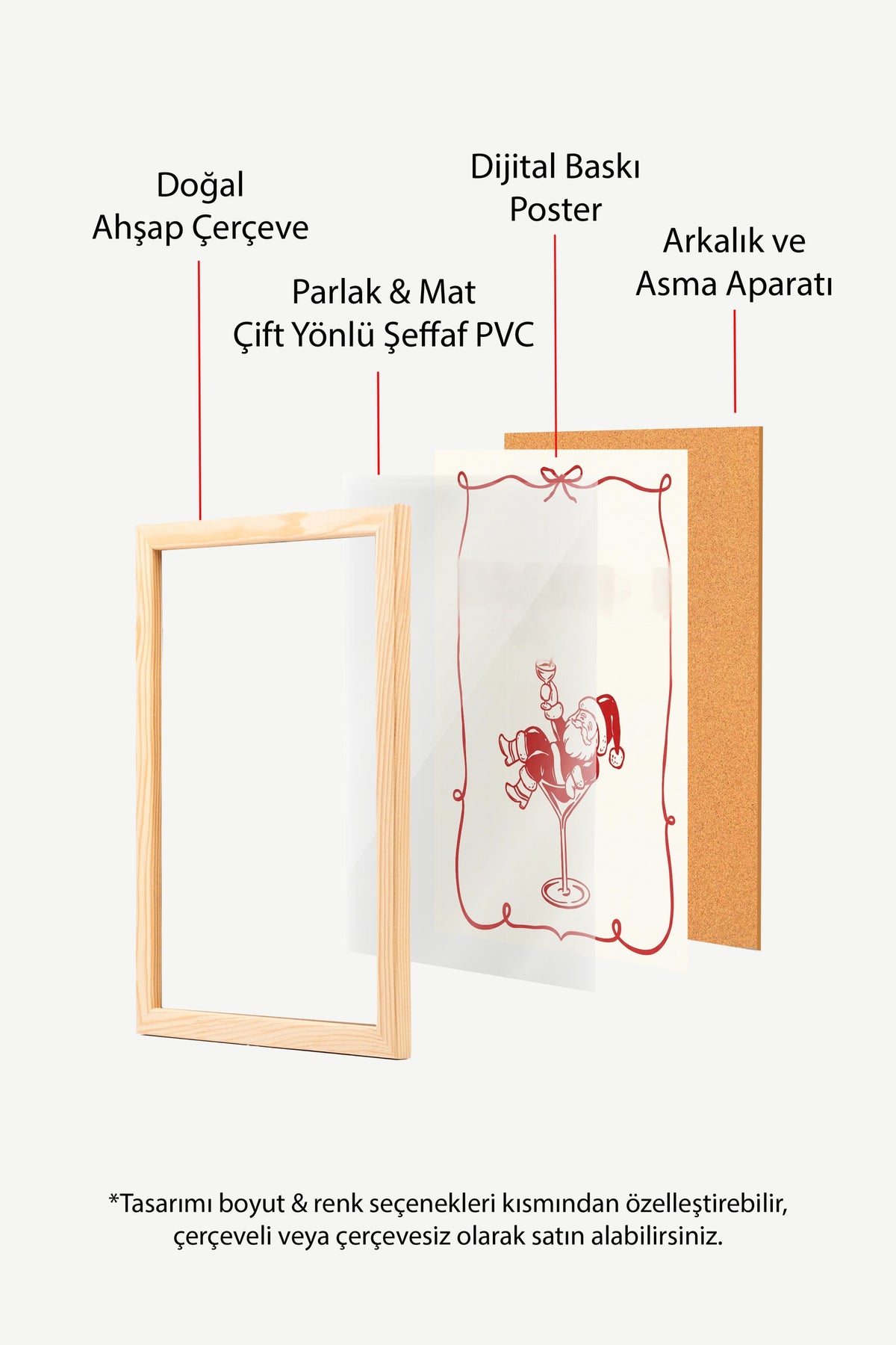 Kadehte Oturan Noel Baba Poster – Ahşap Çerçeveli Tablo