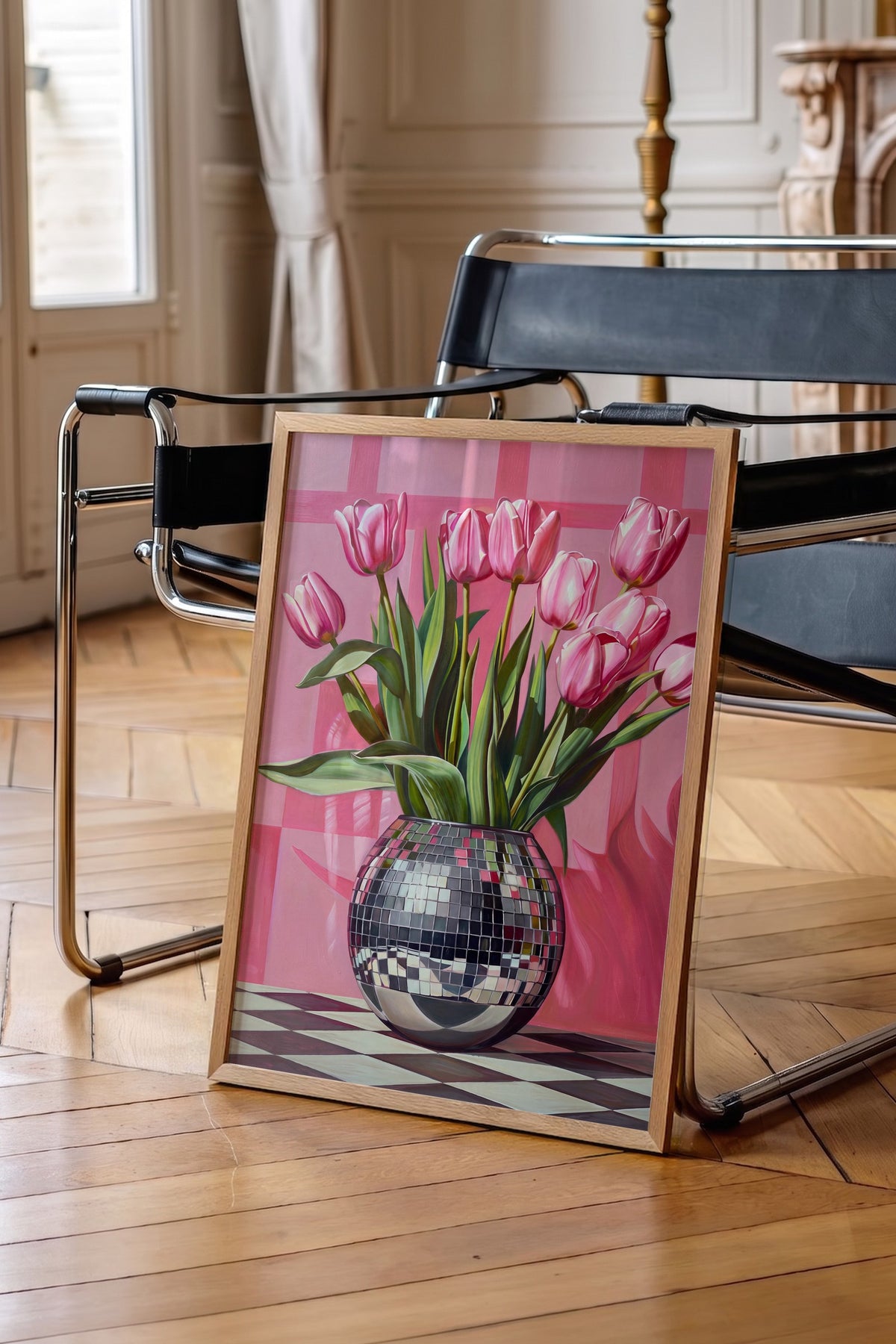 Vazoda Pembe Laleler Poster – Ahşap Çerçeveli Tablo