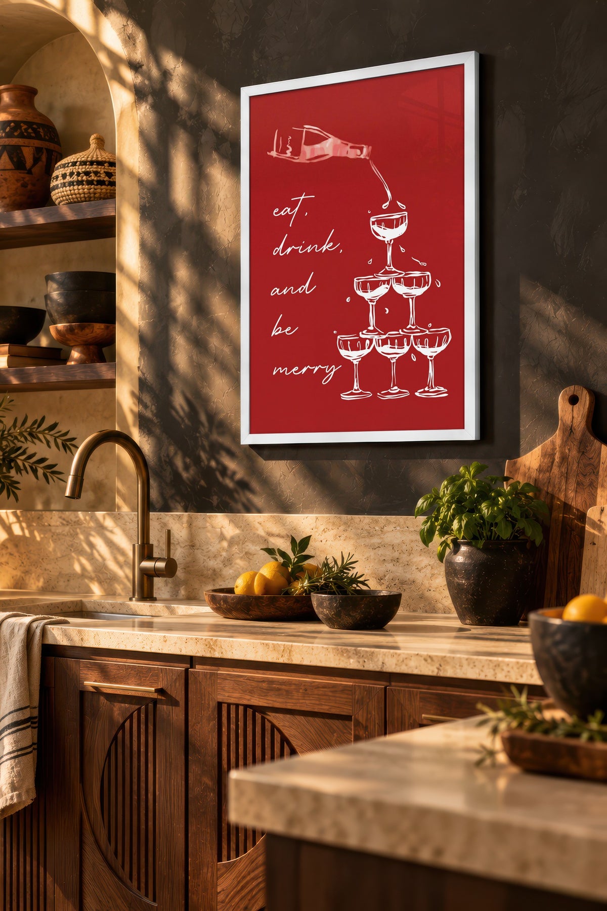 eat, drink, and be merry Poster – Beyaz Çerçeveli Tablo