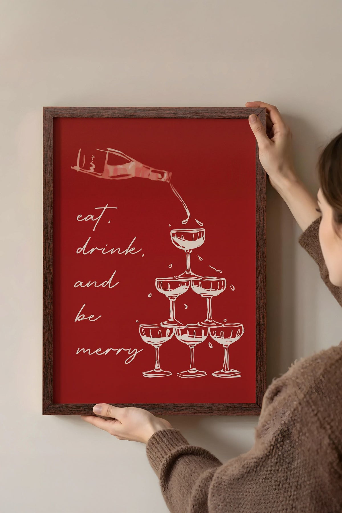 eat, drink, and be merry Poster – Kahverengi Çerçeveli Tablo