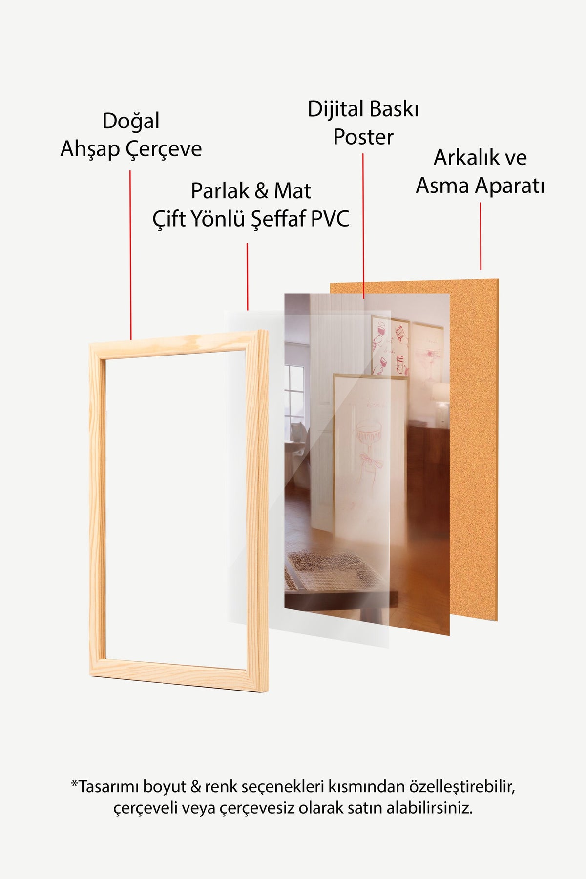 Tipografi Tabanlı İçecek Çizimi Poster – Ahşap Çerçeveli Tablo