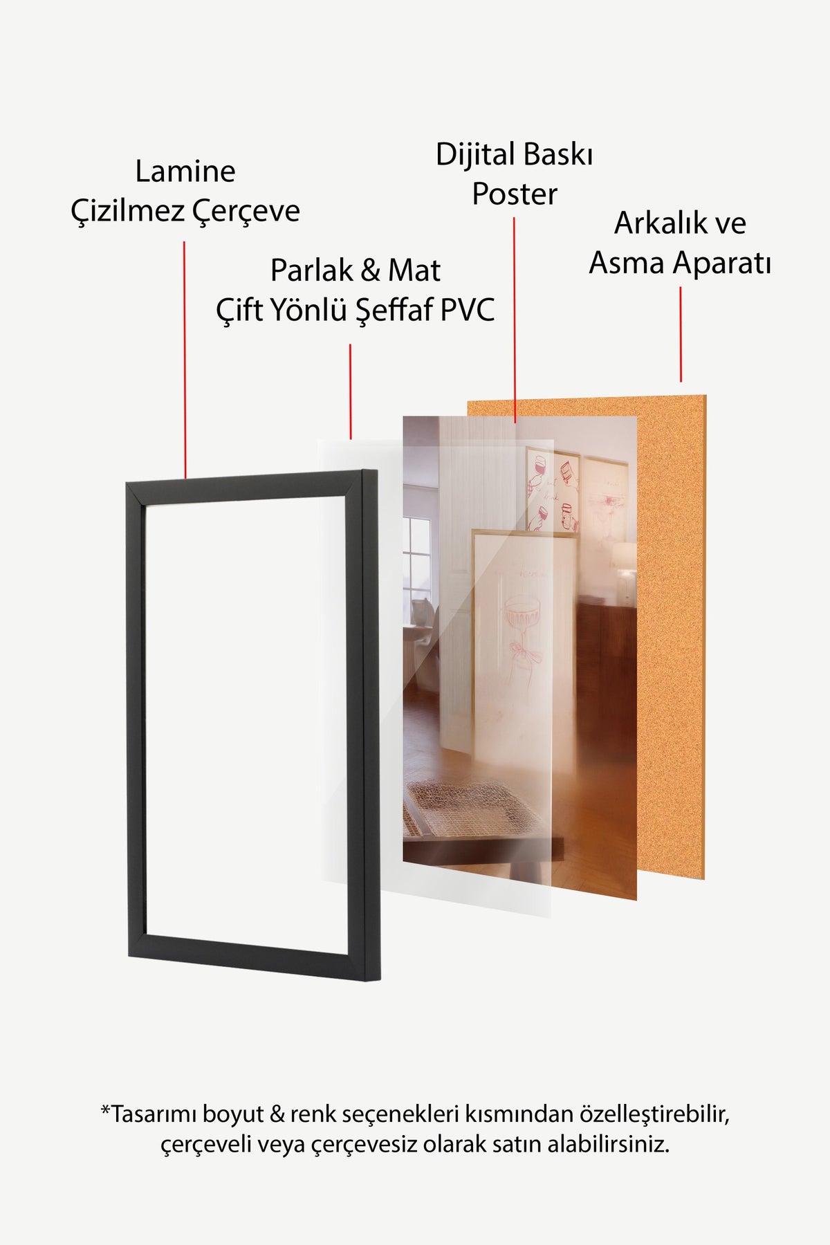 Tipografi Tabanlı İçecek Çizimi Poster – Siyah Çerçeveli Tablo