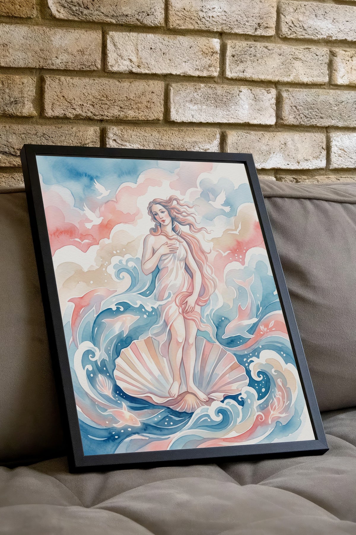 Deniz Kabuğunda Kadın Figürü Poster – Siyah Çerçeveli Tablo