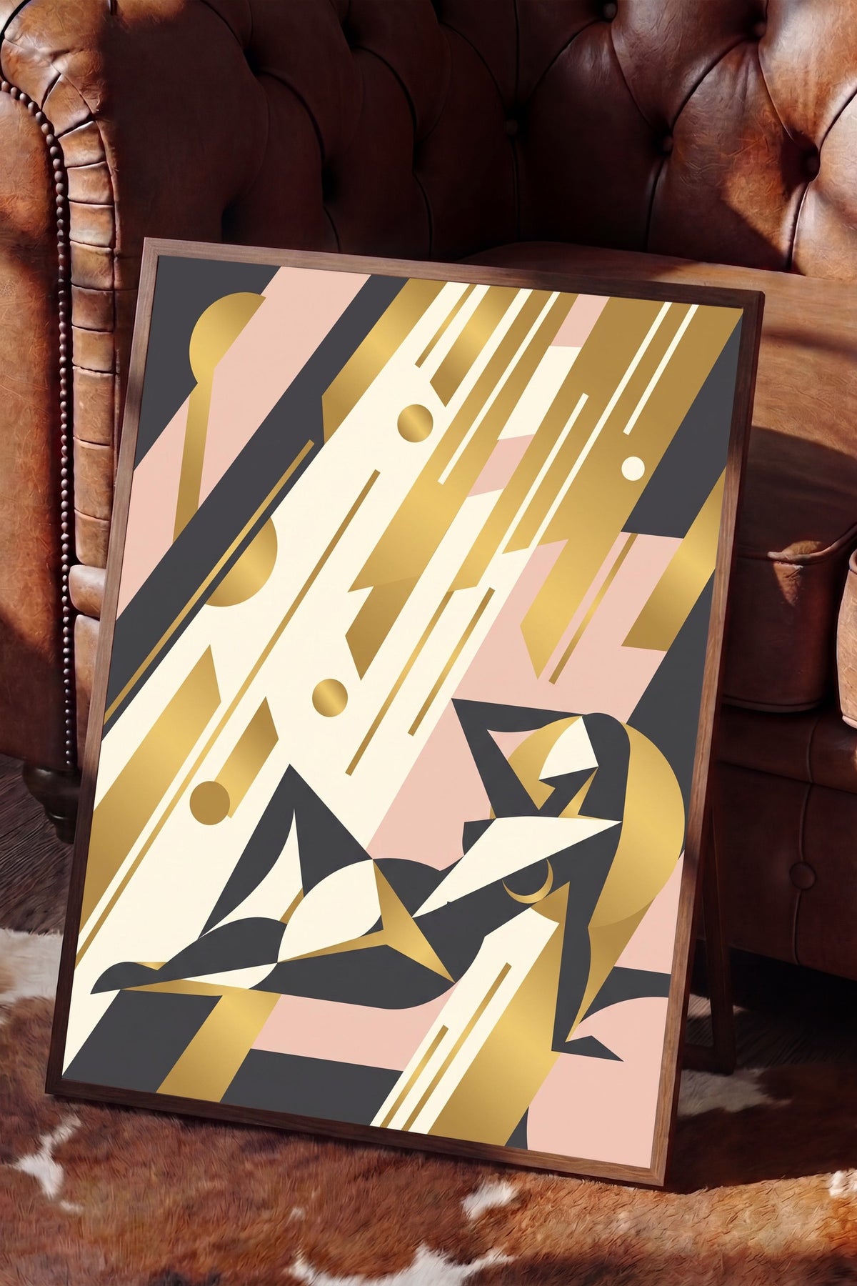 Art Deco Kadın Figürü Poster – Kahverengi Çerçeveli Tablo
