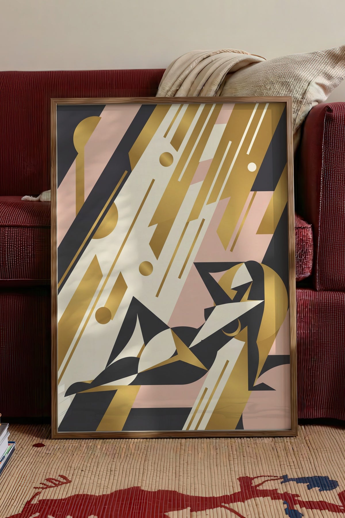 Art Deco Kadın Figürü Poster – Kahverengi Çerçeveli Tablo