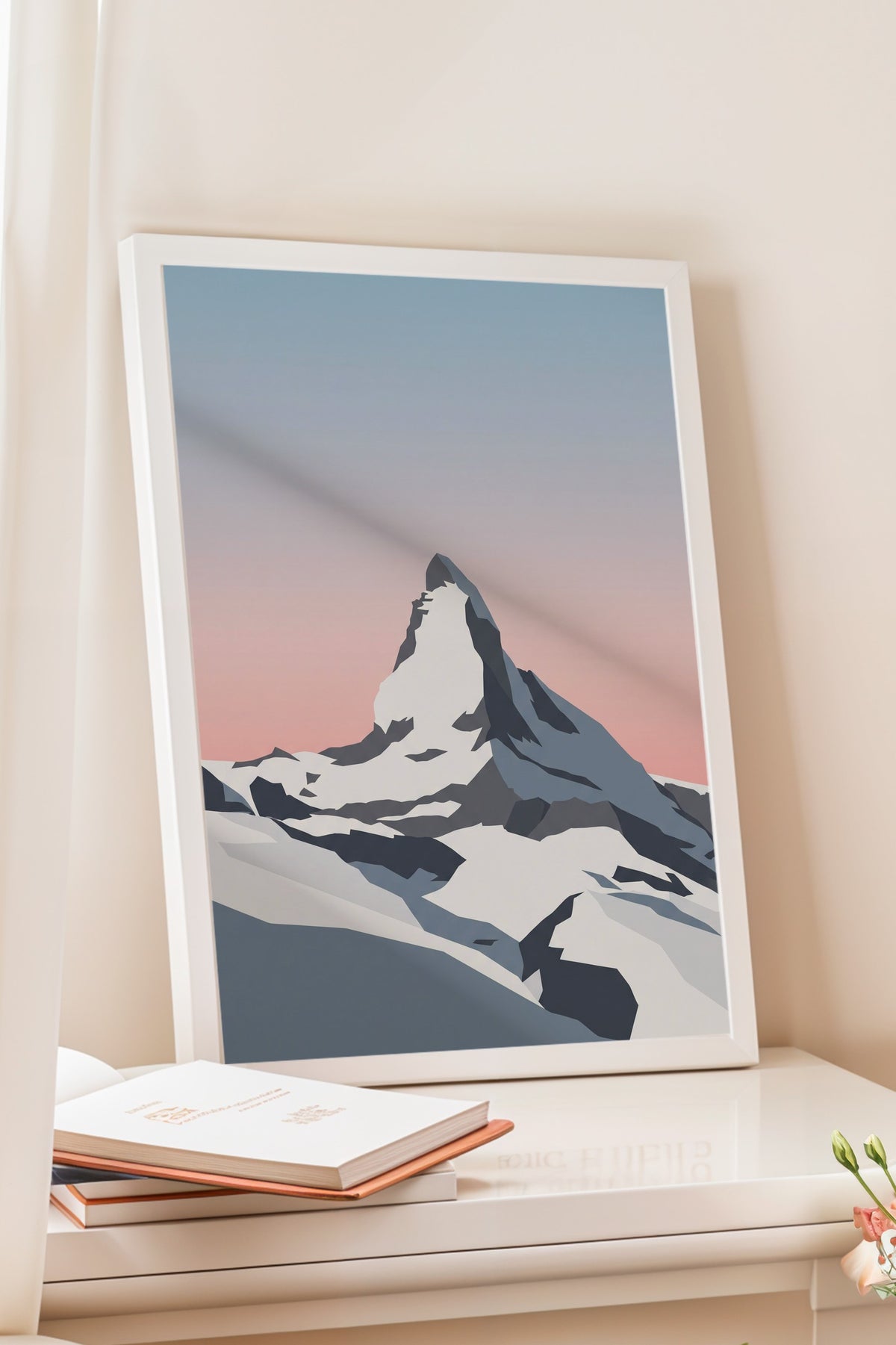Dağ Zirvesi Minimalist Poster – Beyaz Çerçeveli Tablo
