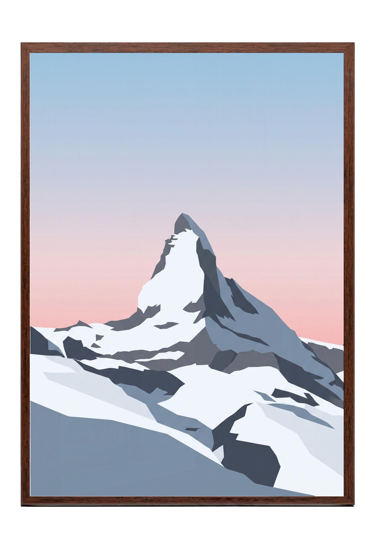 Dağ Zirvesi Minimalist Poster – Kahverengi Çerçeveli Tablo