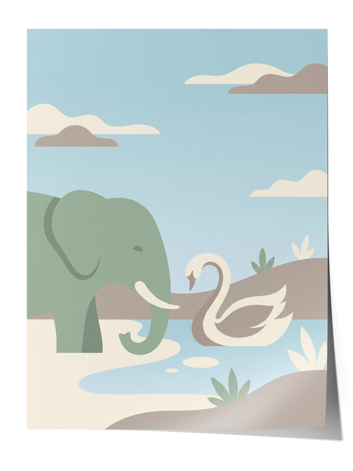 Fil ve Kuğu Minimalist Çerçevesiz Poster
