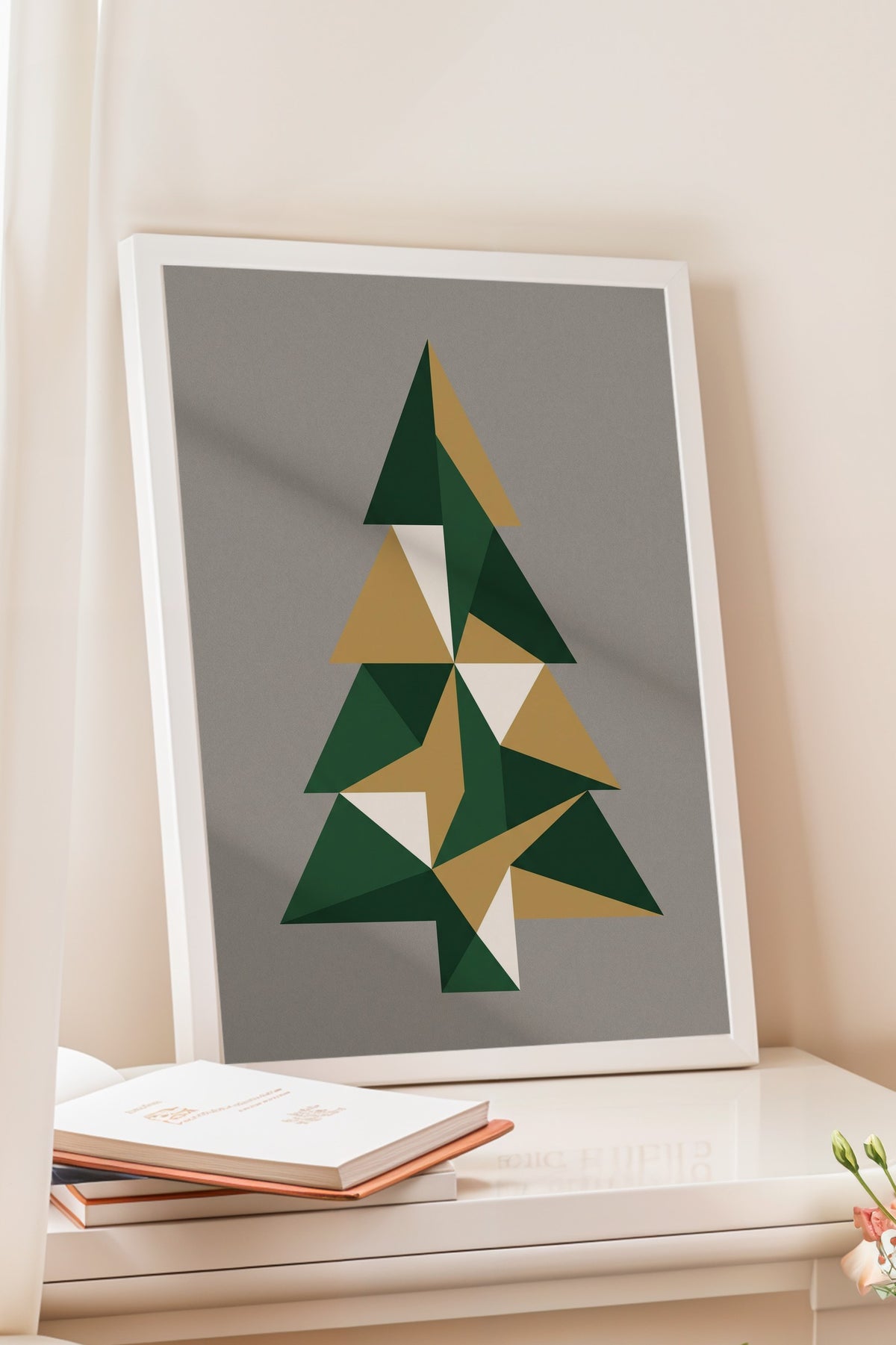 Geometrik Ağaç Deseni Poster – Beyaz Çerçeveli Tablo