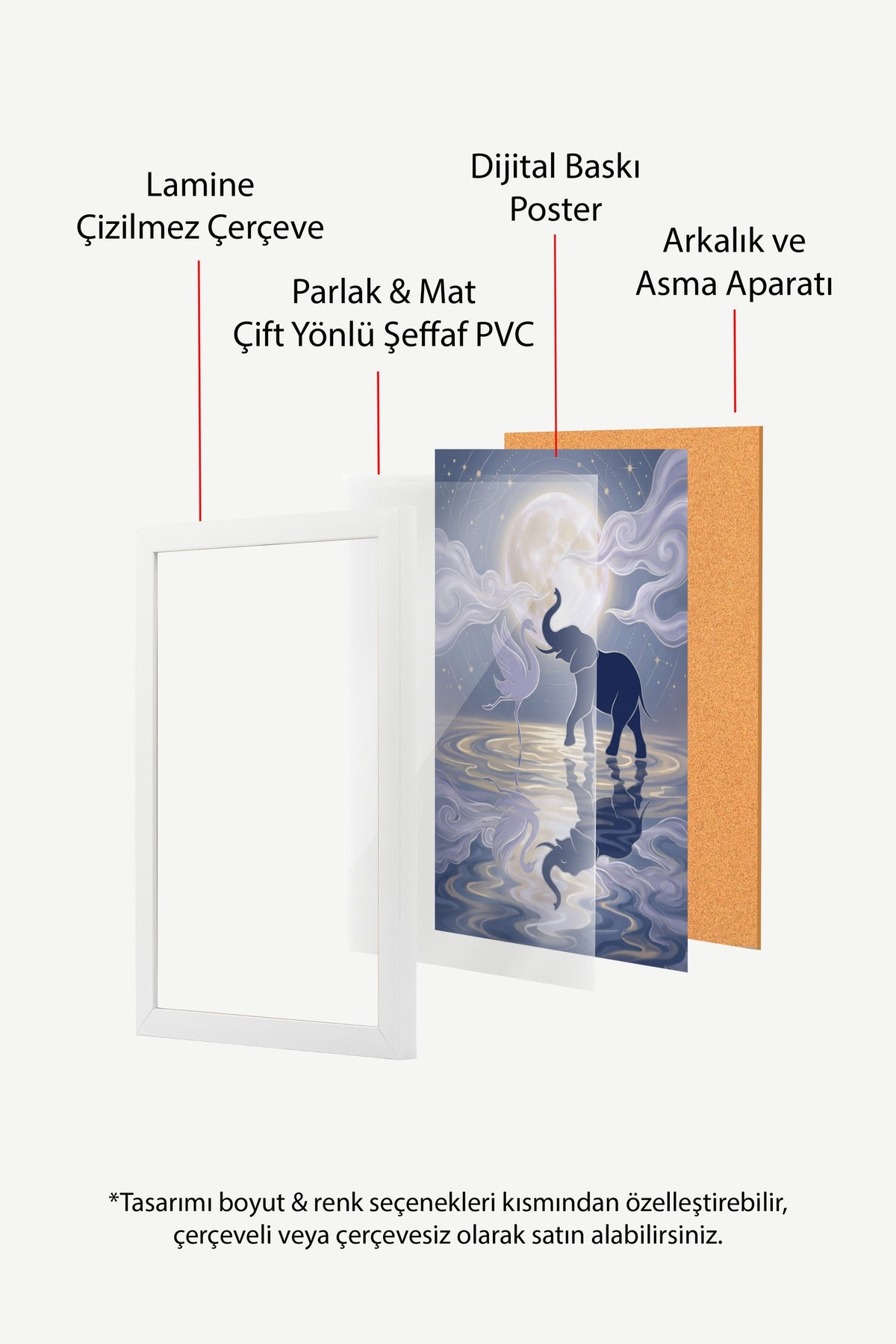 Ay Işığında Fil ve Kuğu Poster – Beyaz Çerçeveli Tablo