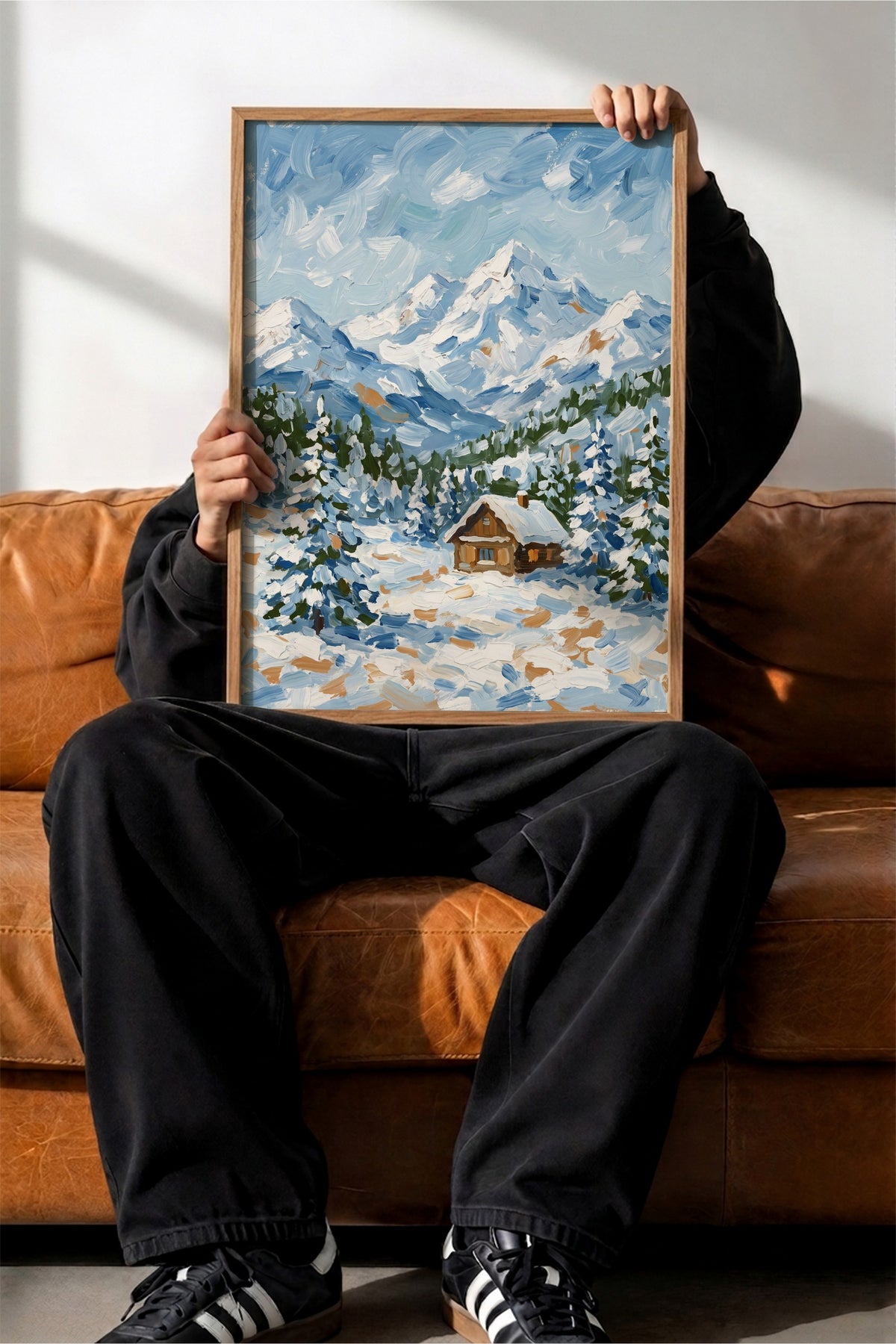 Kış Manzarası ve Dağ Evi Poster – Ahşap Çerçeveli Tablo