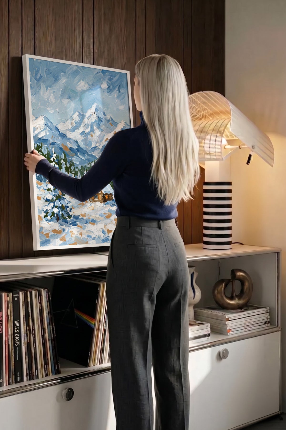 Kış Manzarası ve Dağ Evi Poster – Beyaz Çerçeveli Tablo