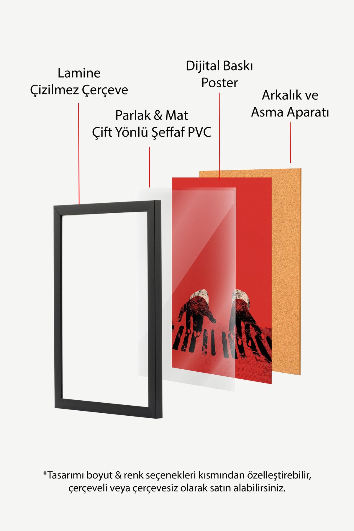 Kırmızı Arka Plan Üzerinde Piyano Çalan Eller Poster – Siyah Çerçeveli Tablo